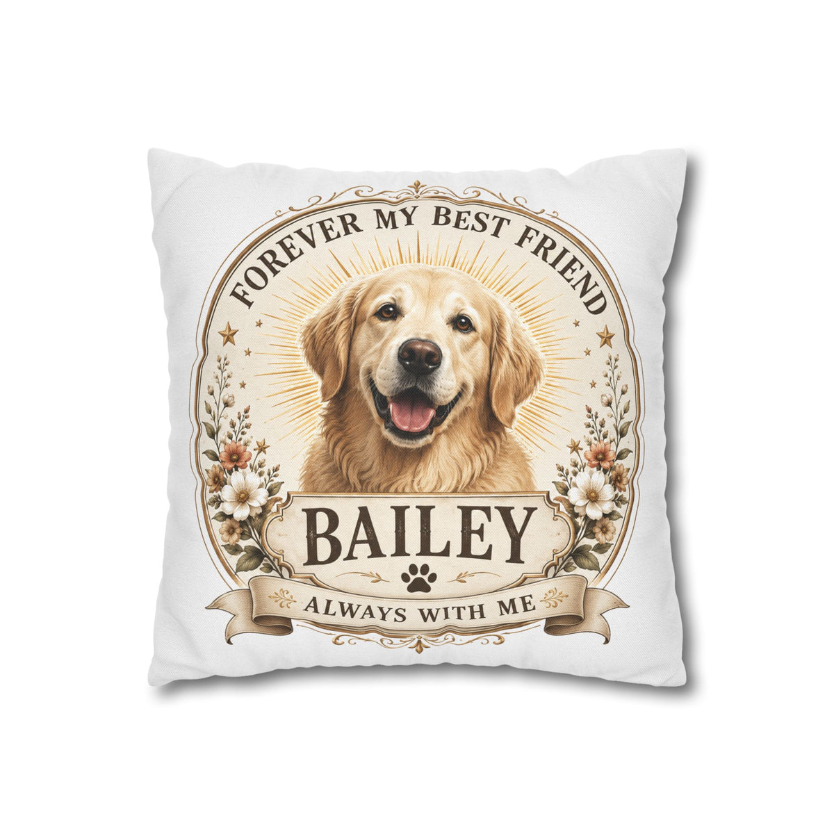 Personalized Dog Pillowcase Milo Bailey Dog Dad Mom - "Forever My Best Friend" Golden Retriever Tribute
