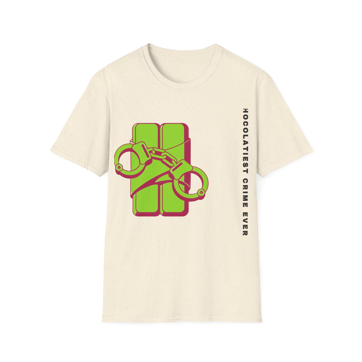 Chocolateie Graphic T‑Shirt — Green Candy Bar with Handcuffs Design - Trending Now - September 2026