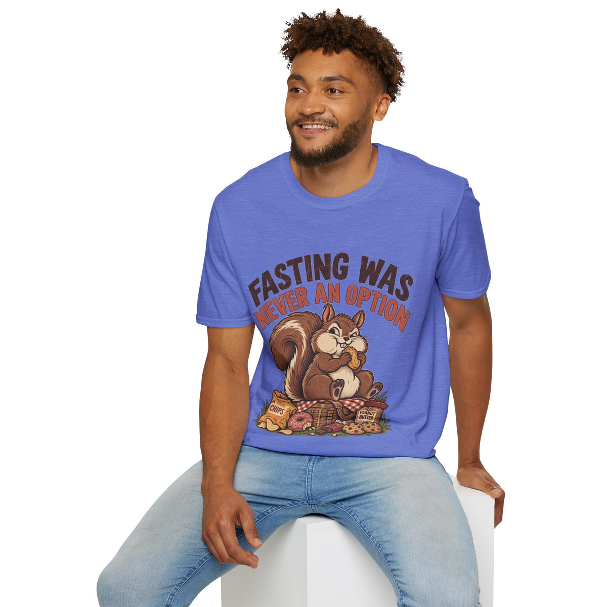 Fasting Was Never an Option T-Shirt — Funny Squirrel Eating Snacks Tee