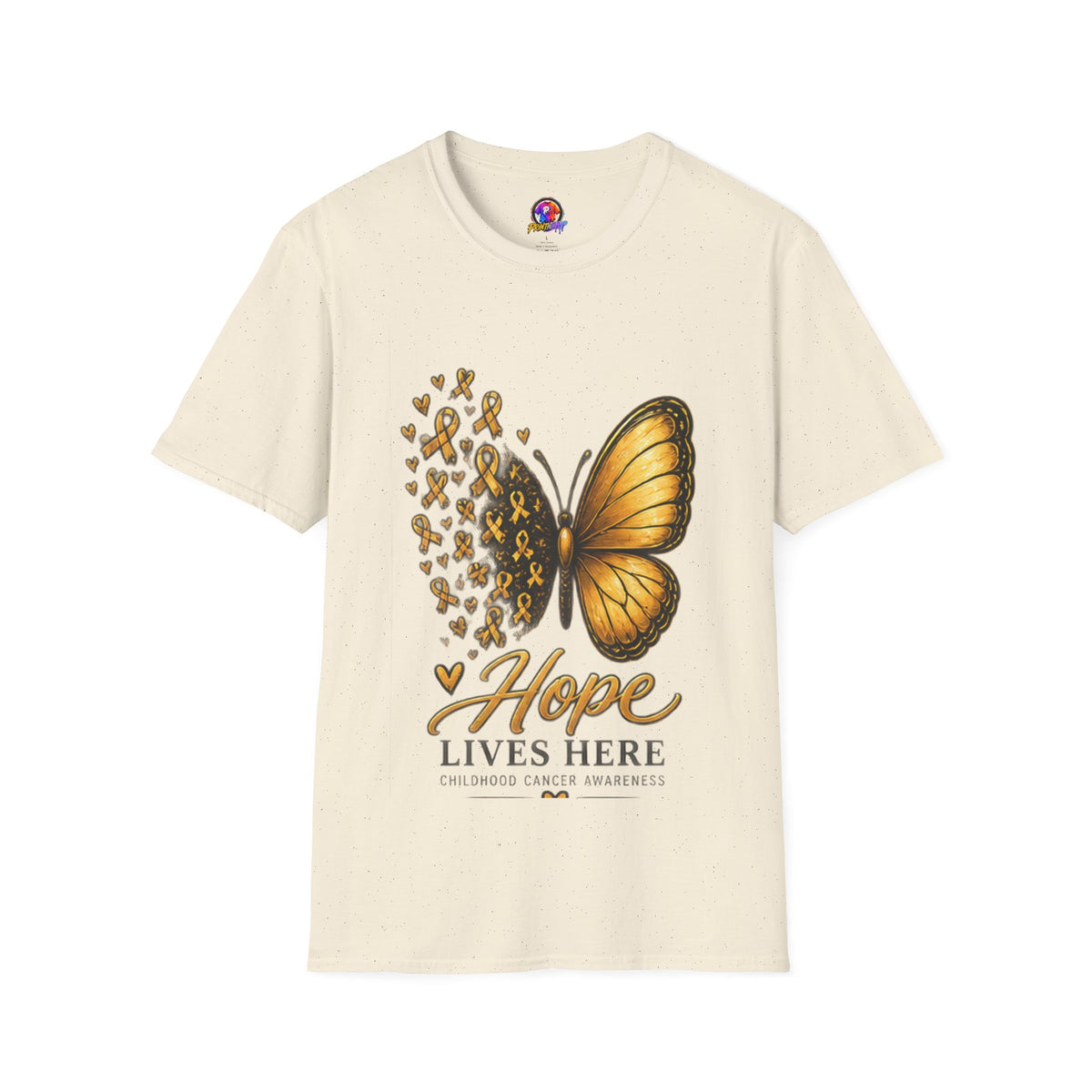 Hope Lives Here Gold Ribbon Butterfly Childhood Cancer Awareness T-Shirt
