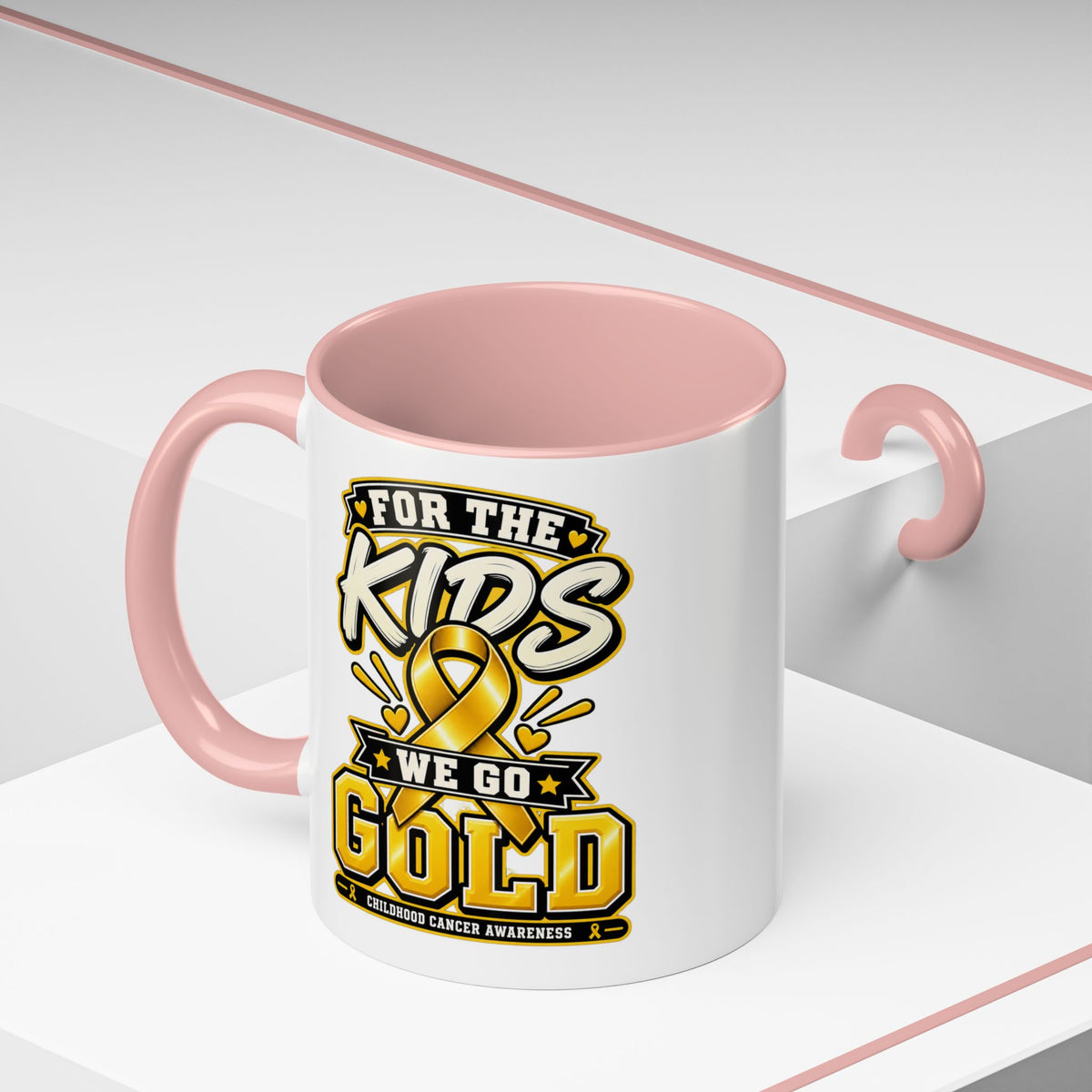 For The Kids We Go Gold Accent Coffee Mug — Childhood Cancer Awareness 11/15oz
