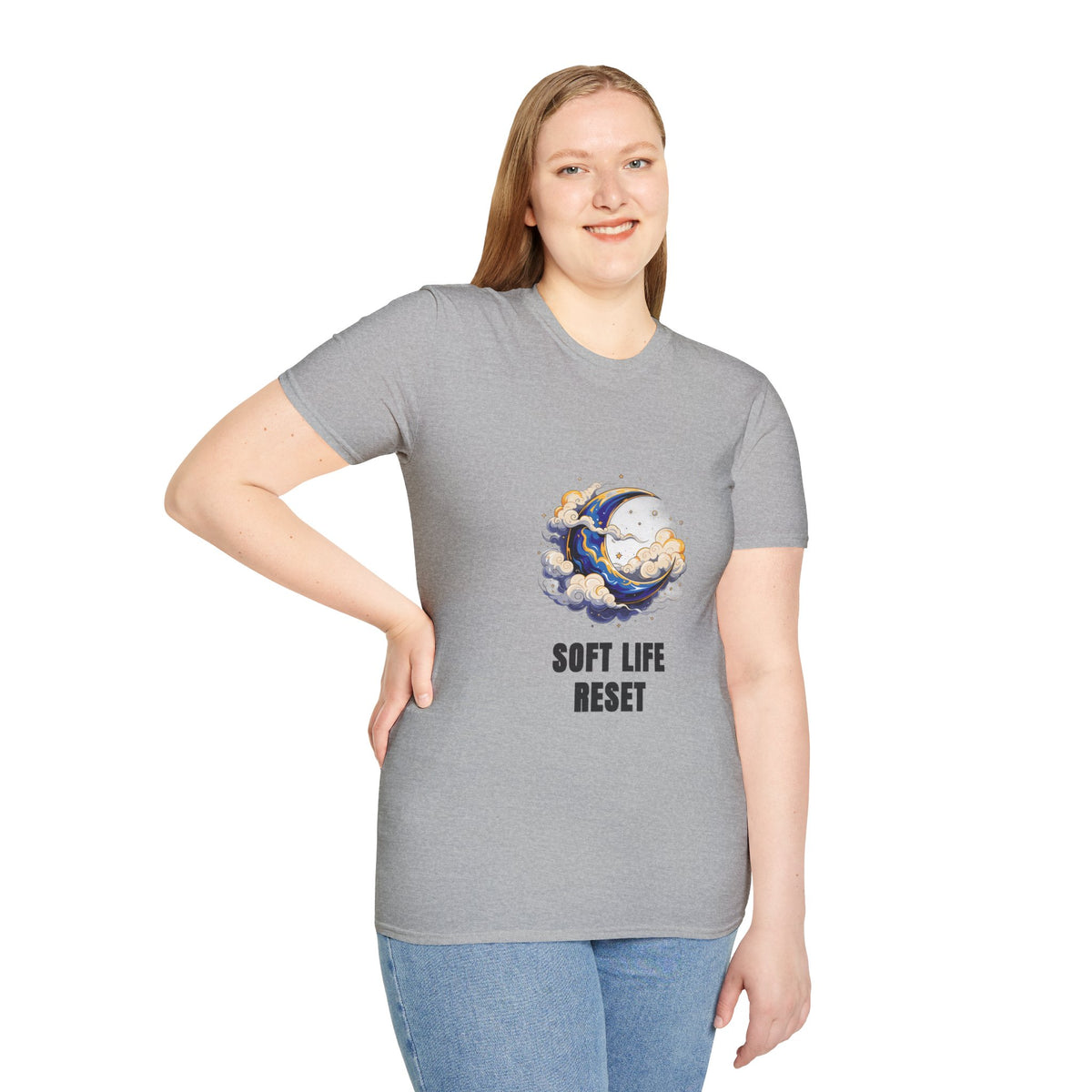 Soft Life Reset T-Shirt — Crescent Moon Cloud Graphic Tee - Trending Now - August 2026
