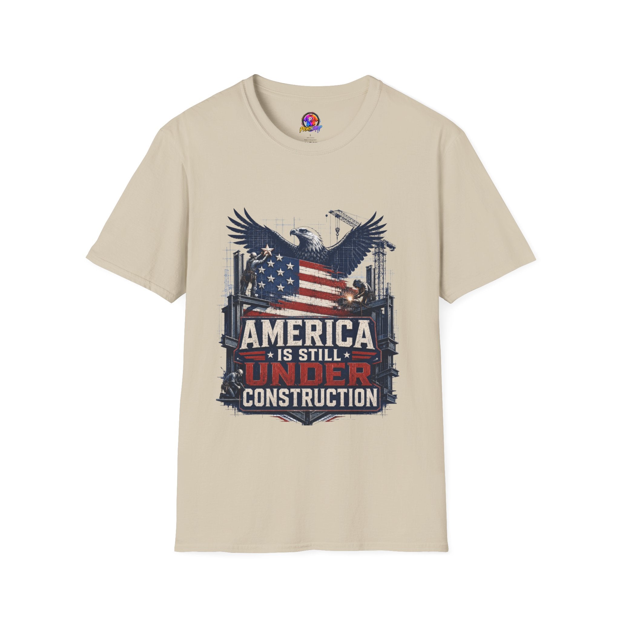 T-Shirt — 'America Is Still Under Construction' Patriotic Eagle Graphic