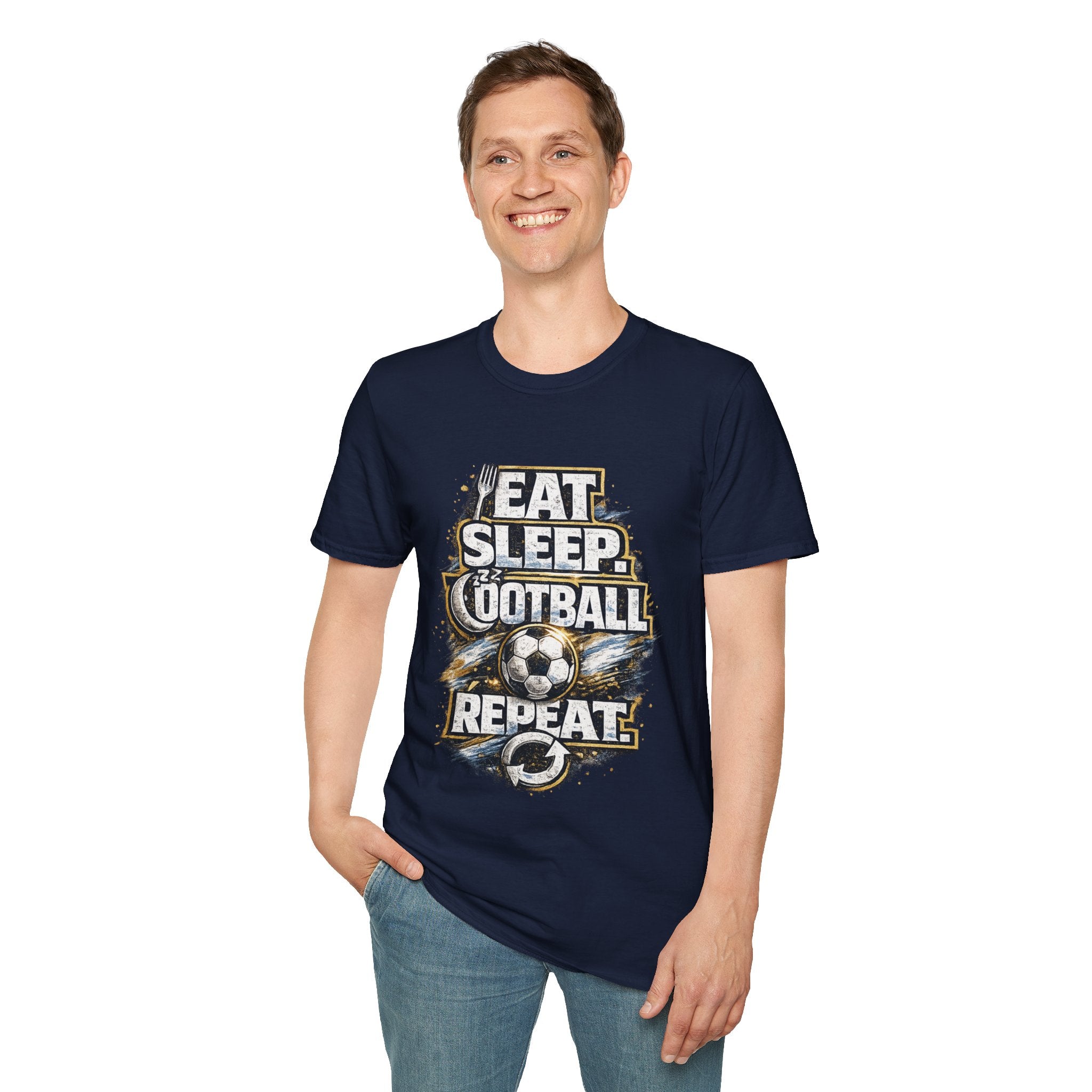 Football 'Eat Sleep Football Repeat' T-Shirt — Vintage Soccer Fan Tee