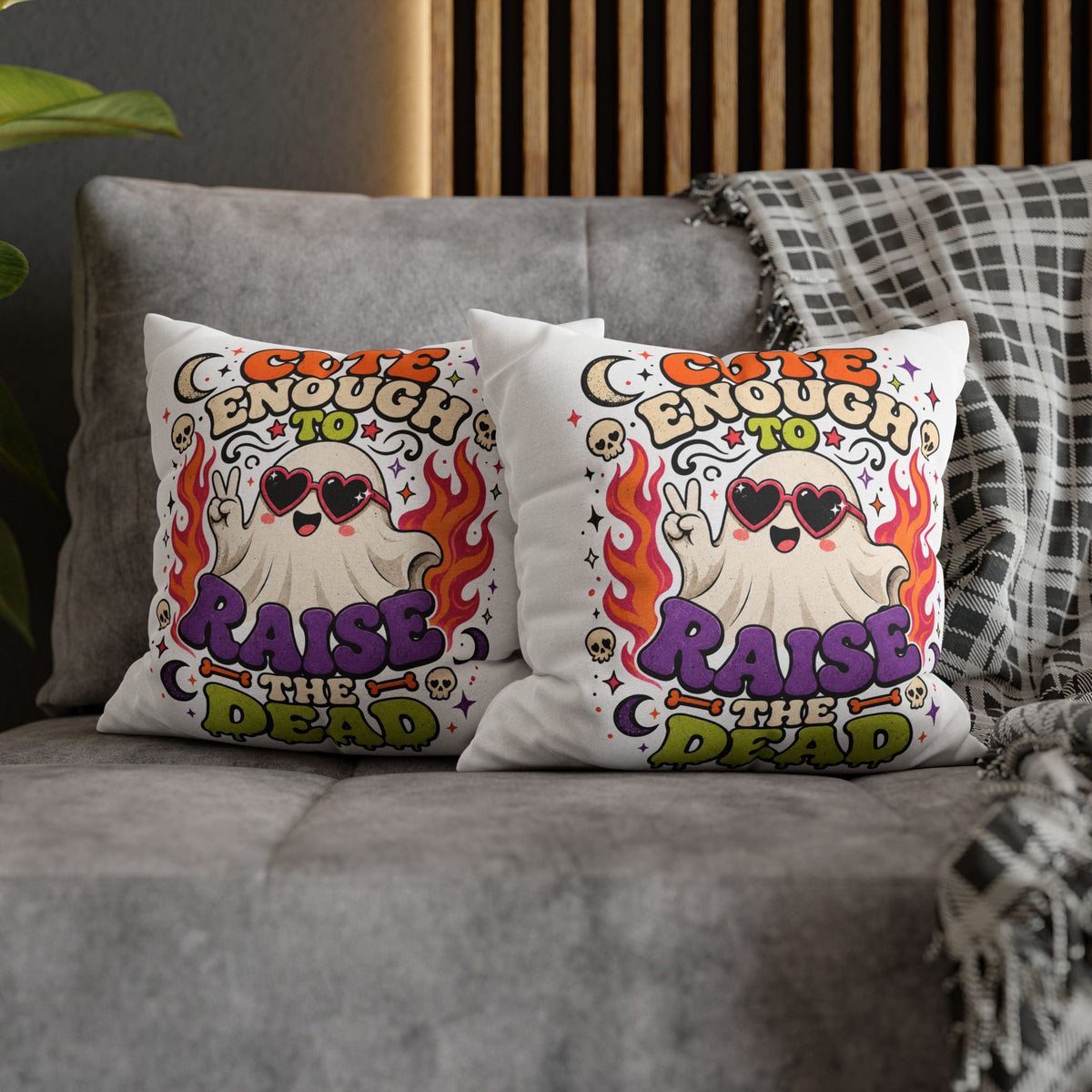 Halloween Cute Enough to Raise the Dead Ghost Pillowcase — Retro Halloween Decorative Throw Pillow