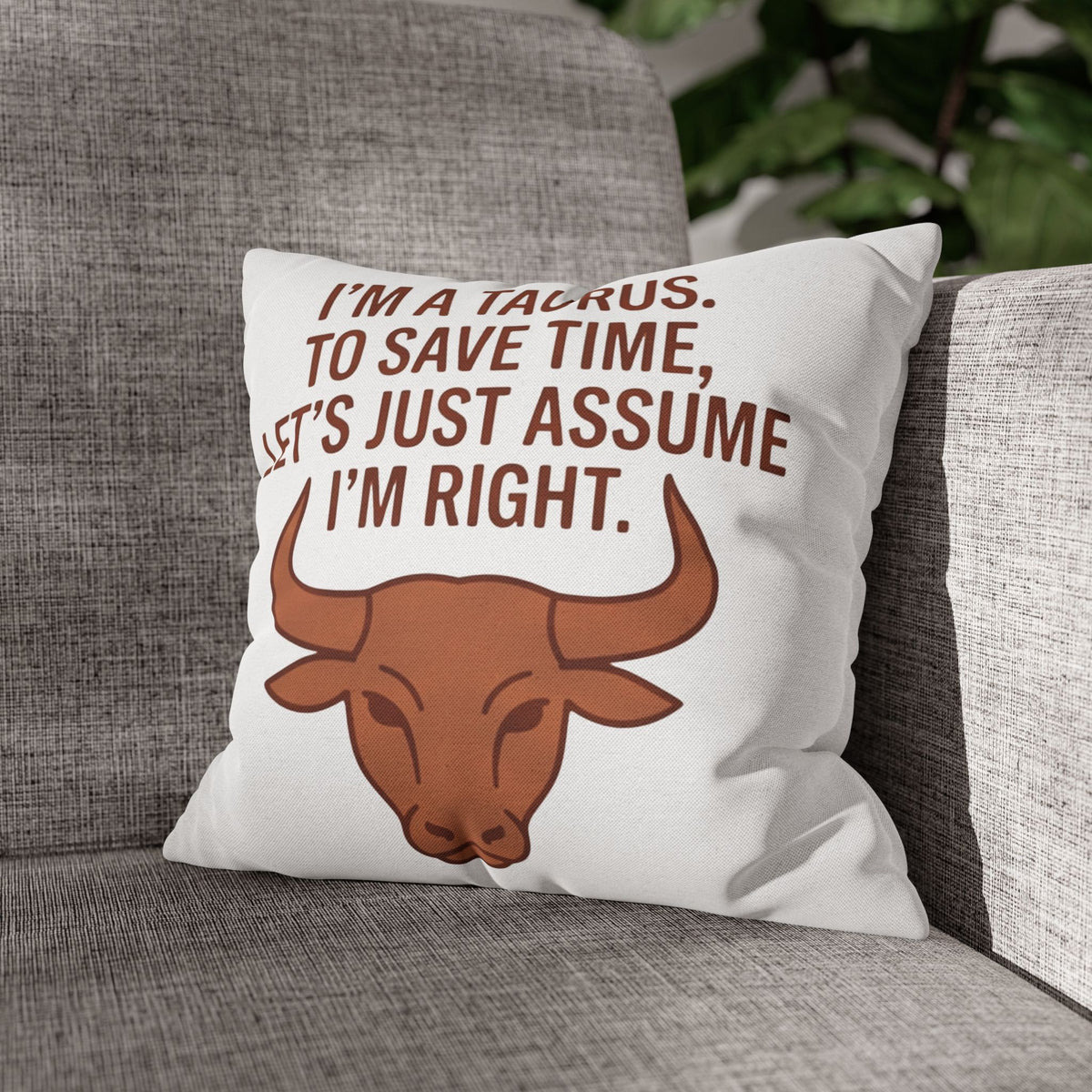 Taurus Pillowcase — "I'm a Taurus. To Save Time, Let's Just Assume I'm Right." Zodiac Decorative Throw Pillow Cover