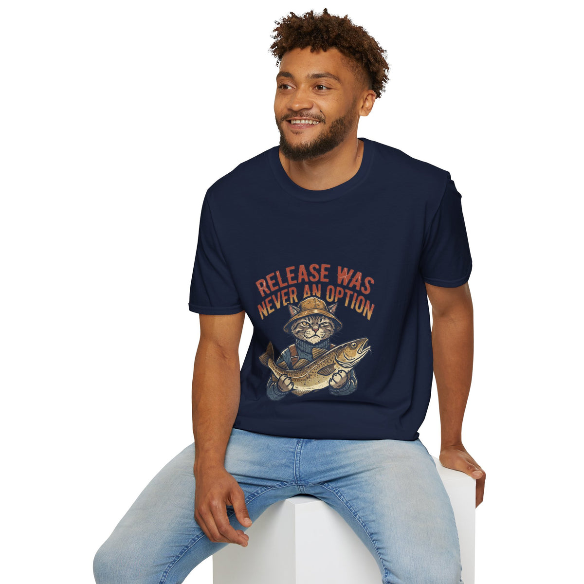 Funny And Witty Fishing Cat T-Shirt – "Release Was Never An Option" Vintage Angler Tee