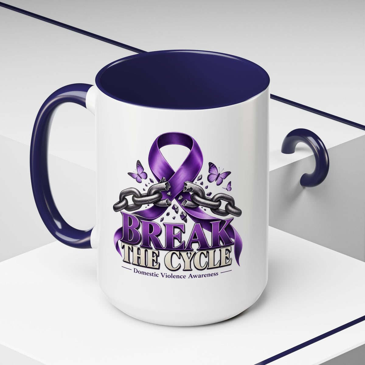 Break the Cycle Coffee Mug – Domestic Violence Awareness Purple Ribbon (11/15oz)