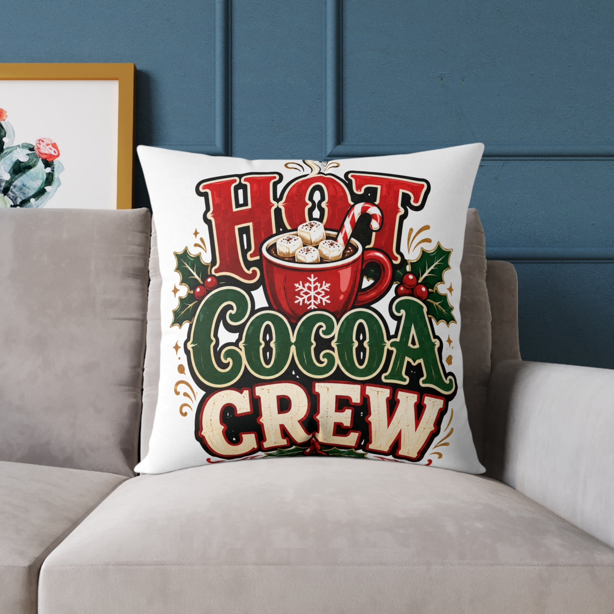 Christmas Hot Cocoa Crew Throw Pillow — Christmas Holiday Decorative Cushion