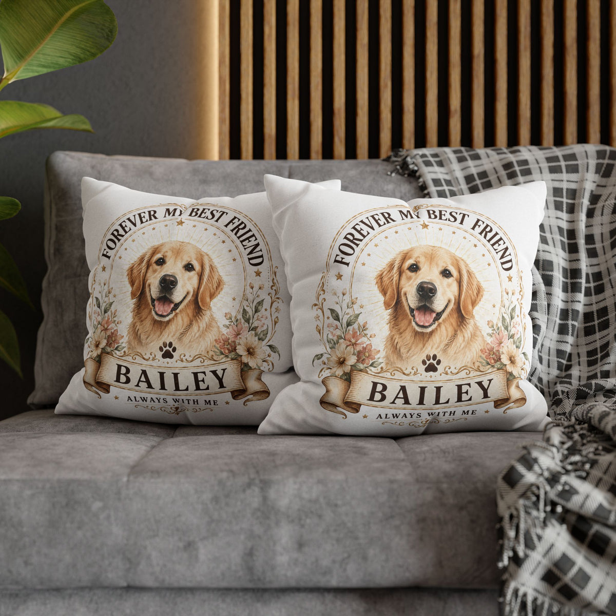 Dog Memorial Throw Pillowcase Milo Bailey Dog Dad Mom — "Forever My Best Friend" Personalized Golden Retriever Pillowcase