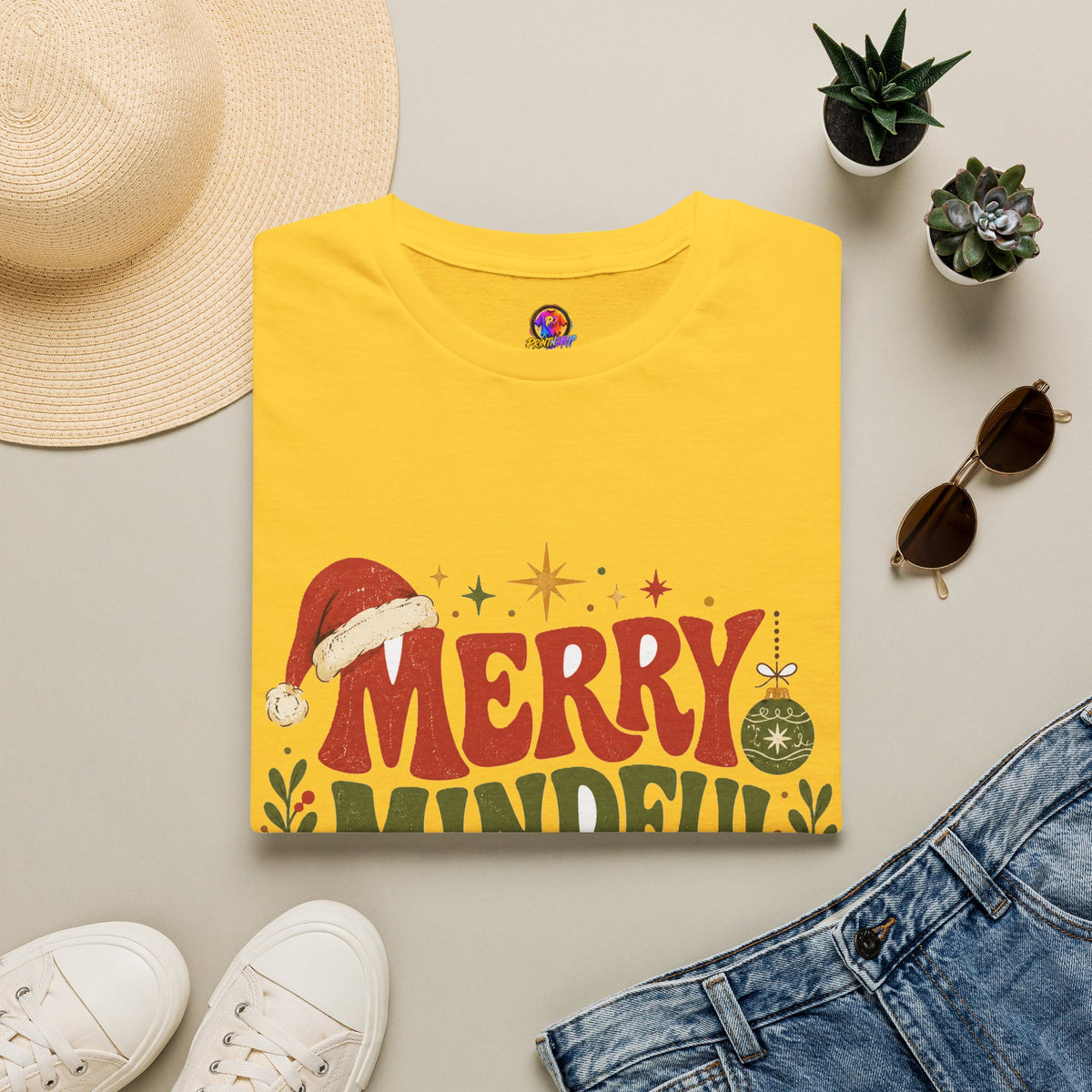 Merry Mindful Mood T-Shirt — Cozy Holiday Christmas Graphic Tee