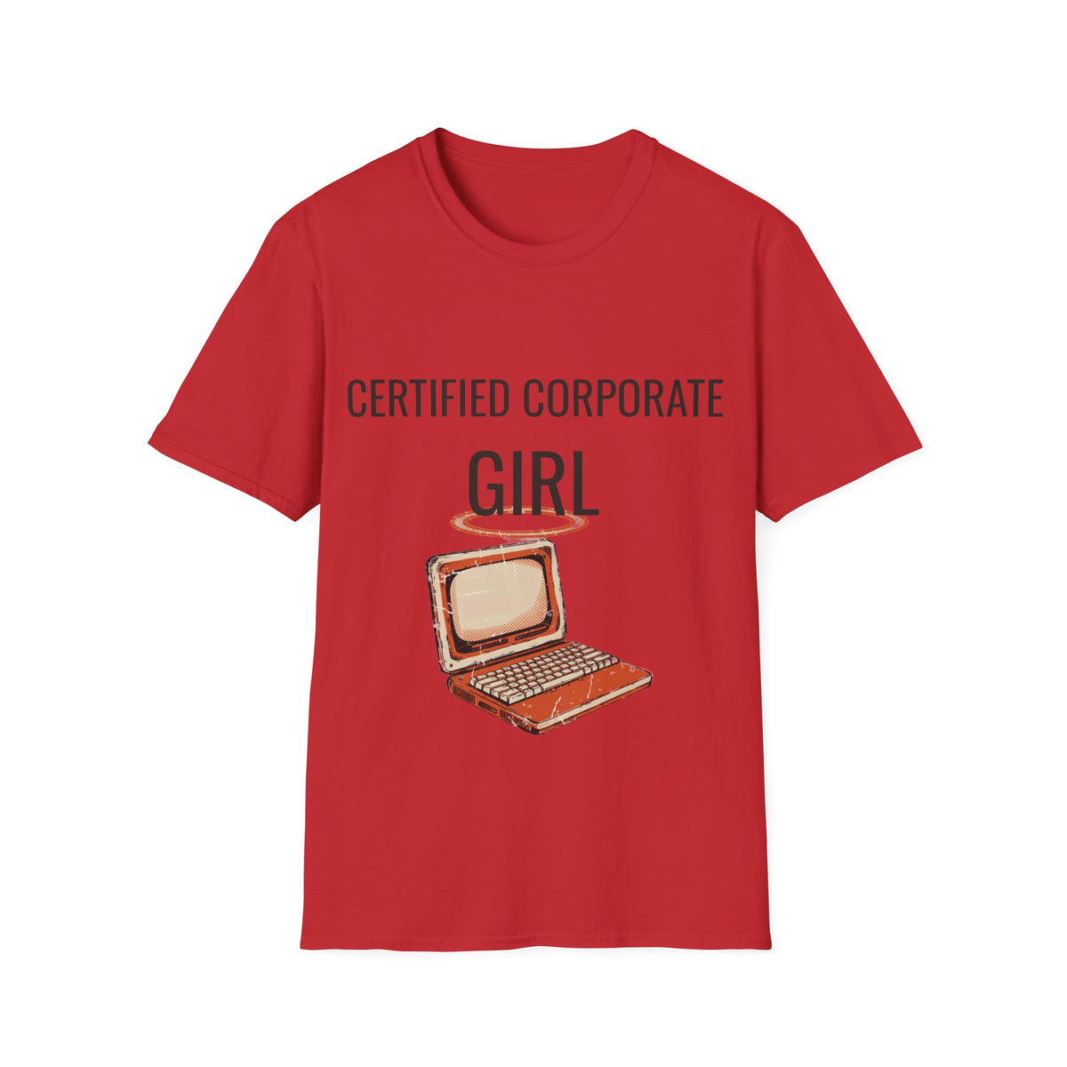 "Certified Corporate Girl" Retro Laptop Graphic Tee - Funny Office Humor White T-Shirt - Trending Now - September 2026