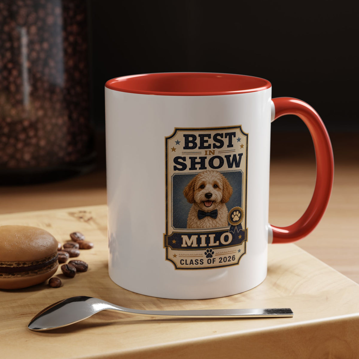 Milo Bailey Dog Dad Mom Best in Show Personalized Dog Photo Coffee Mug — Custom Pet Name (e.g., Milo) — Class of 2026 Accent Mug