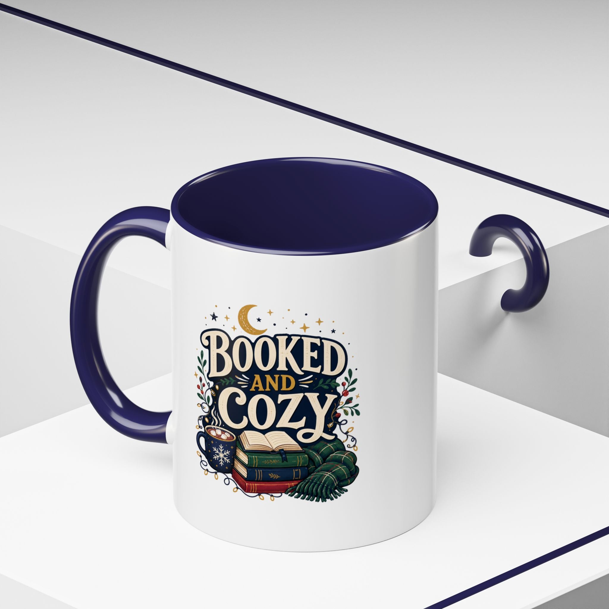 Modern Day Christmas Booked and Cozy Accent Coffee Mug — Book Lover Tea & Coffee Cup (11/15oz)