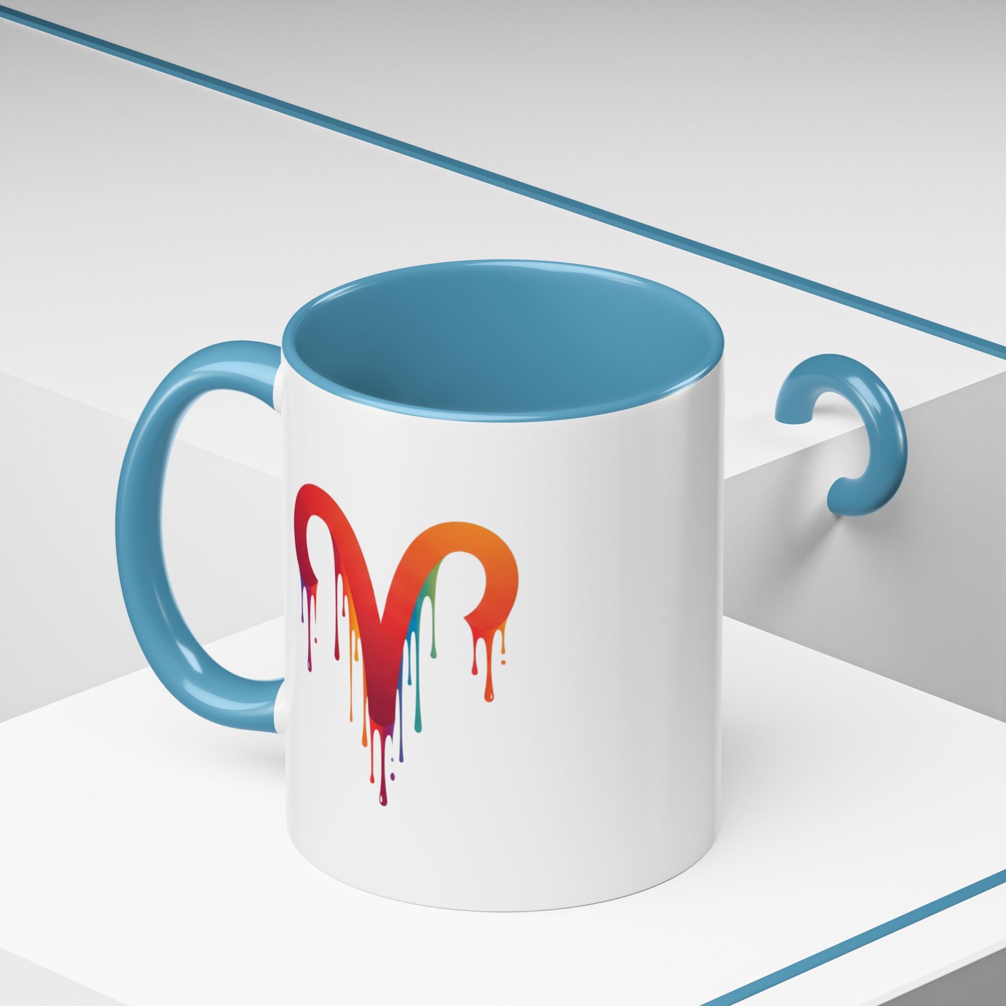 Rainbow Drip Heart Coffee Mug — Colorful Art Accent Mug