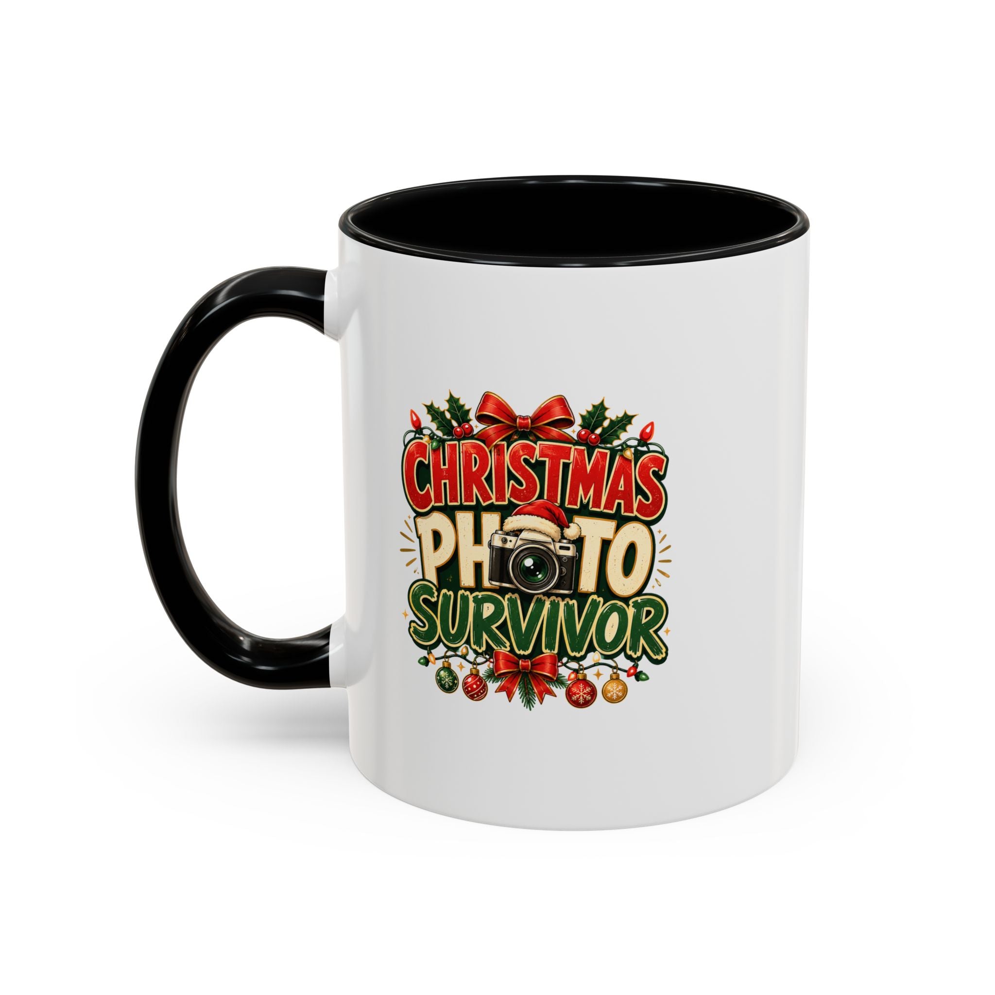 Christmas Photo Survivor Accent Coffee Mug — Holiday Photographer Gift