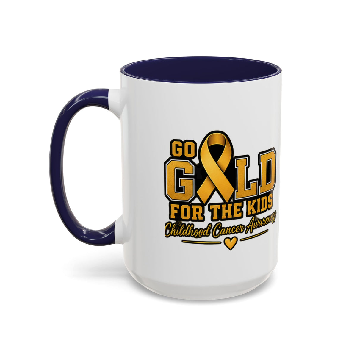 Gold For The Kids Coffee Mug — Childhood Cancer Awareness Accent Mug (11/15oz)