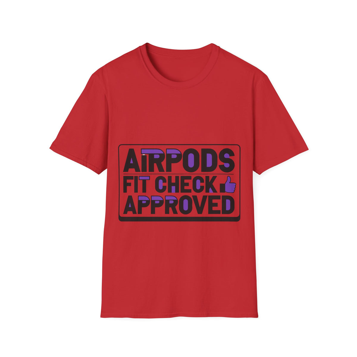 "AirPods Fit Check Approved" Tech Badge Tee | Purple Gradient Meme T-Shirt - Trending Now - September 2026
