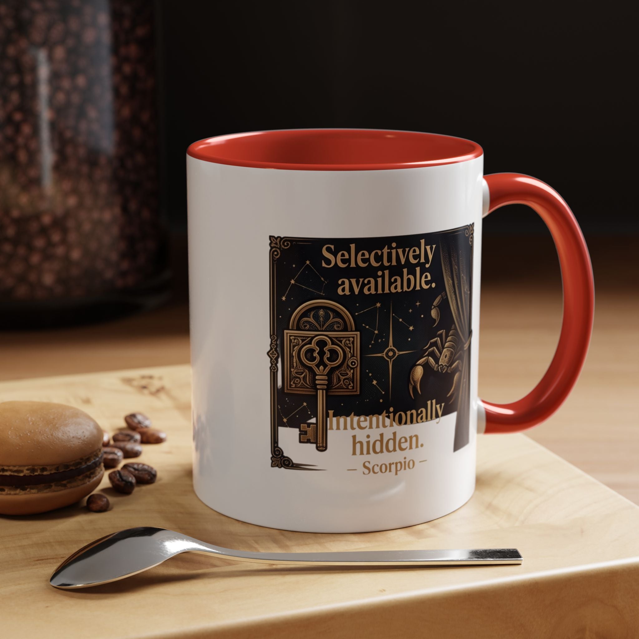 Scorpio Accent Coffee Mug — "Selectively Available, Intentionally Hidden" Zodiac Gift