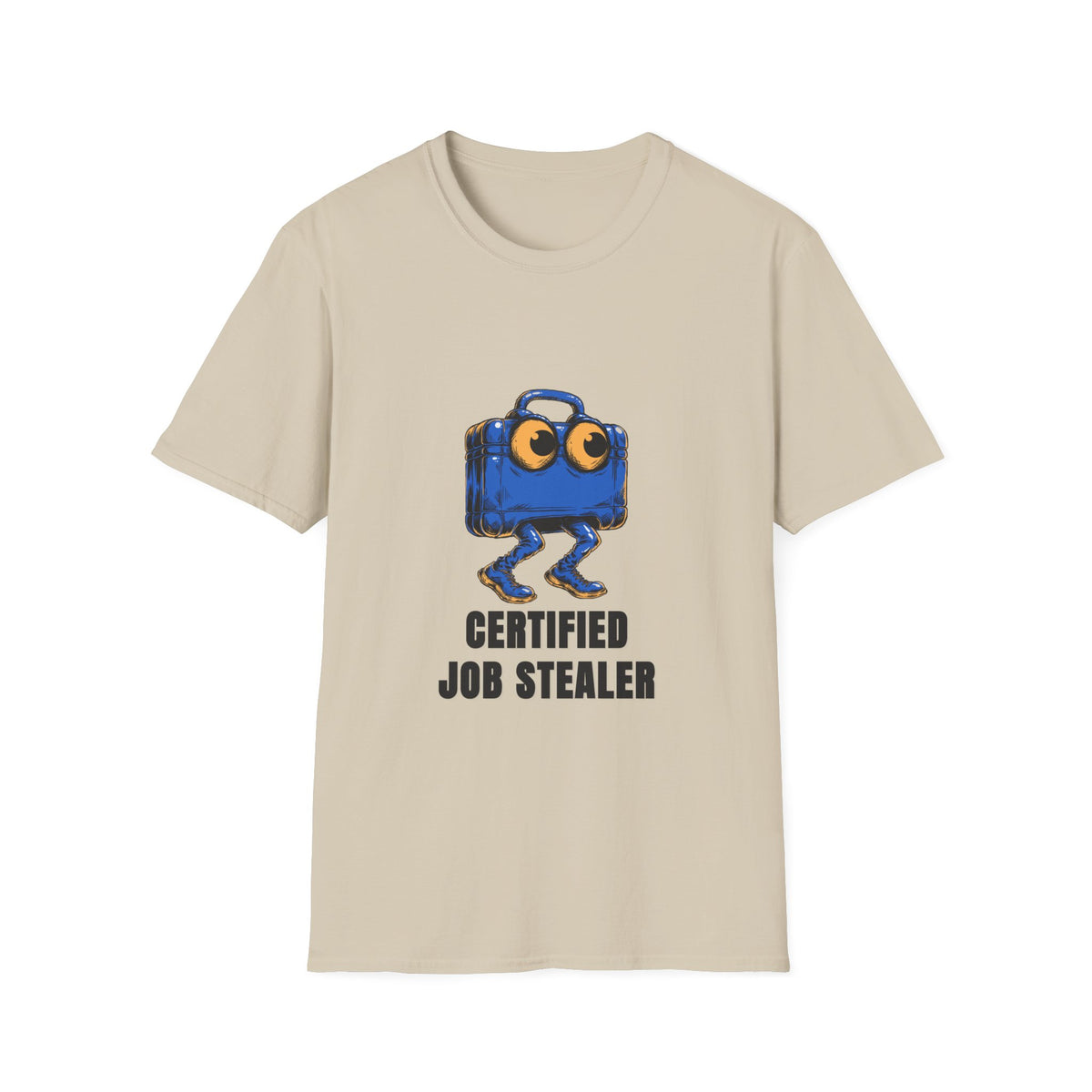 T-Shirt — Certified Job Stealer Funny Blue Suitcase Graphic - Trending Now - August 2026