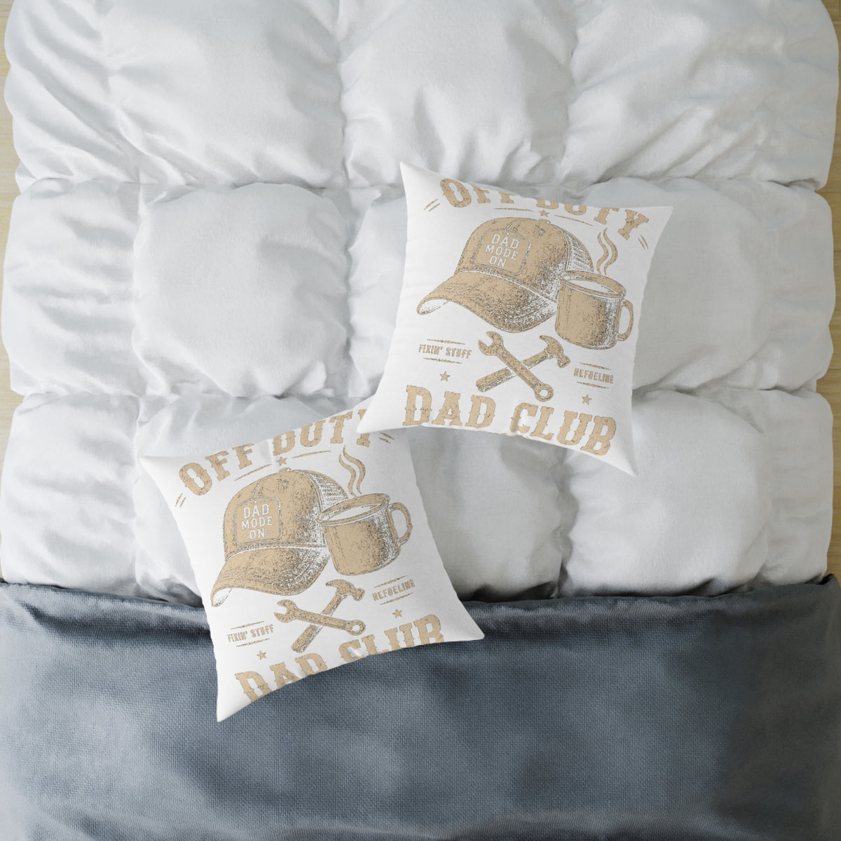 Decorative Pillow  Milo Bailey Dog Dad Mom – "Dad Made It" Cap & Coffee Rustic Throw Pillow for Father’s Day