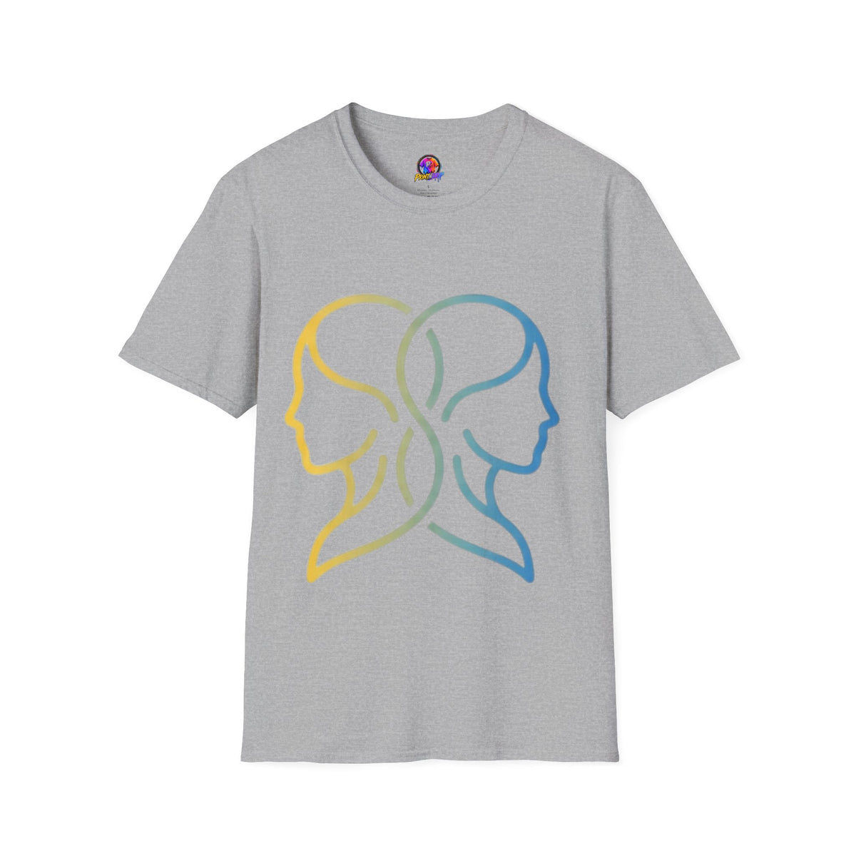 Twin Profile Line Art T‑Shirt — Gradient Sisterhood Outline Tee