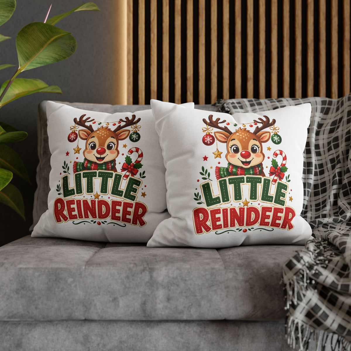 Christmas Little Reindeer Holiday Pillowcase – Cute Christmas Throw Pillow Cover