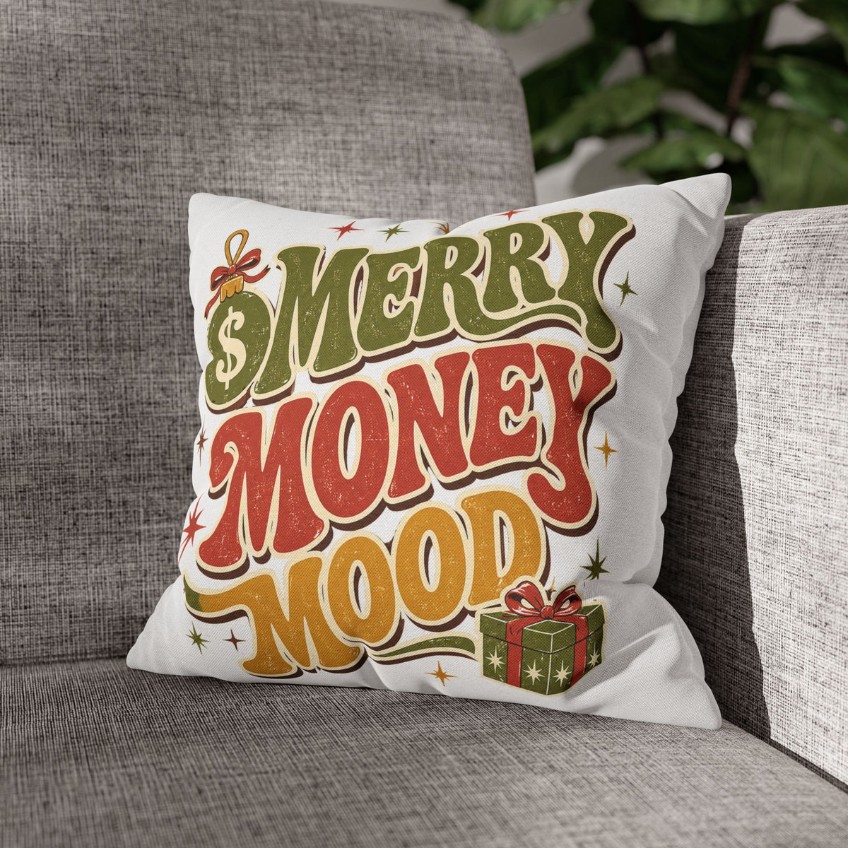 Merry Money Mood Pillowcase Modern Day Christmas — Festive Holiday Decorative Throw Pillow Cover