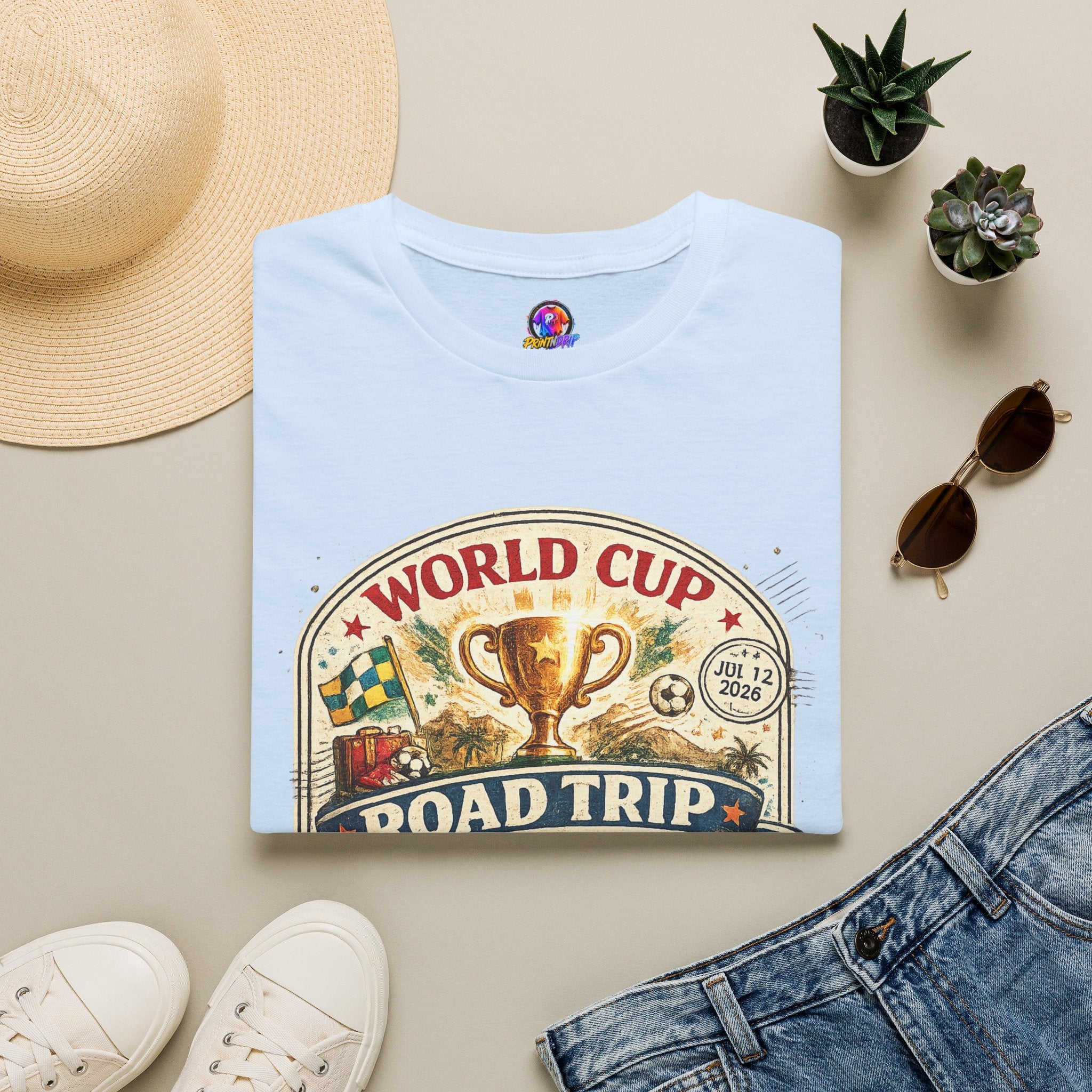 World Cup Road Trip T-Shirt — Vintage Soccer Trophy Design