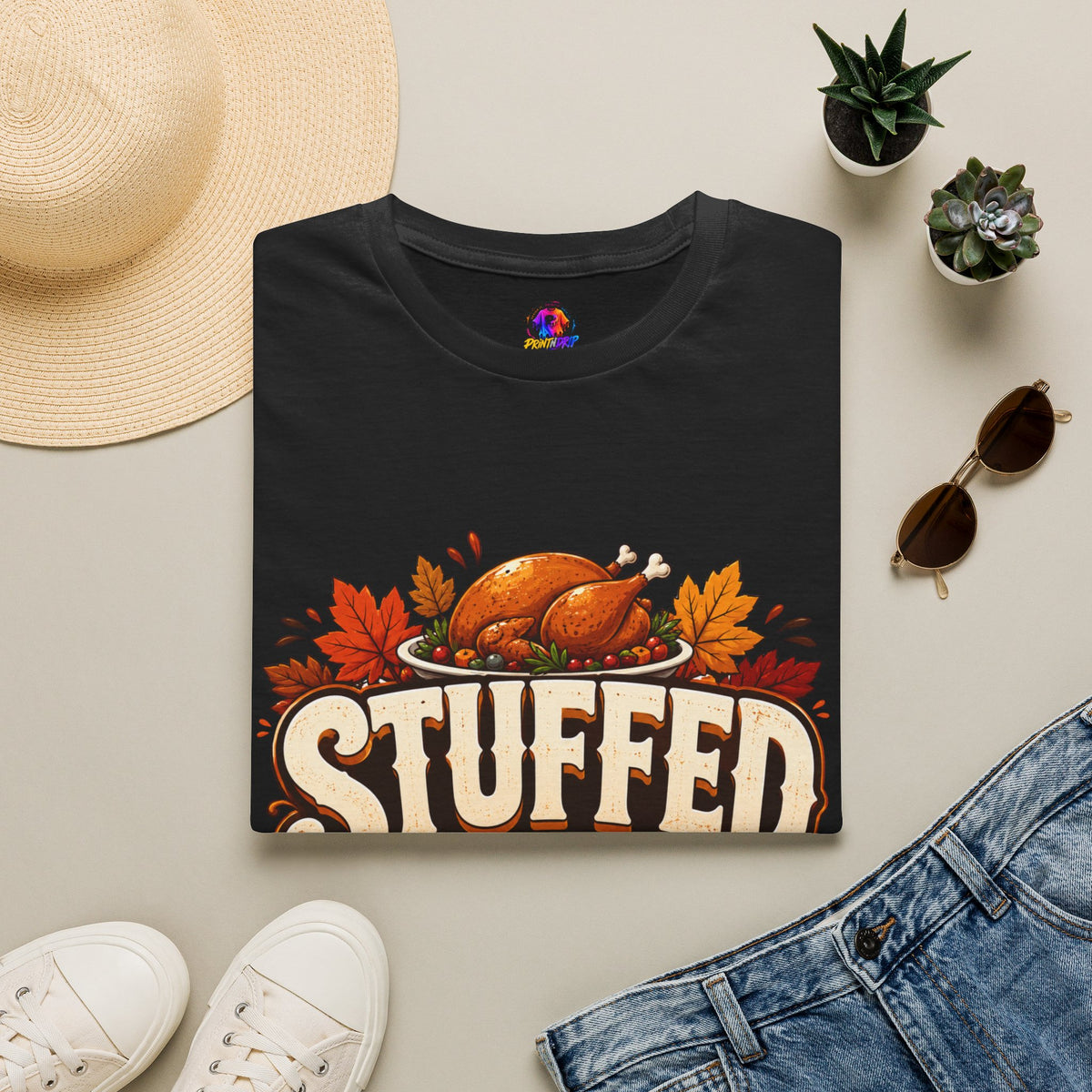 Thanksgiving T-Shirt — "Stuffed and Thankful" Turkey Design