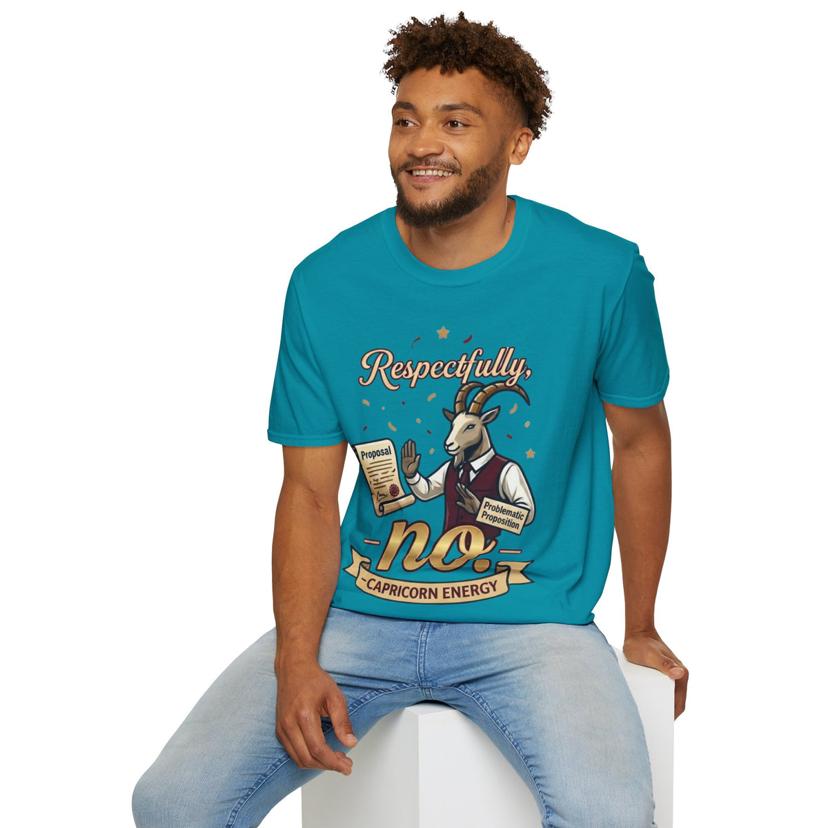 T-Shirt — "Respectfully, No" Capricorn Goat Proposal Funny Zodiac Tee