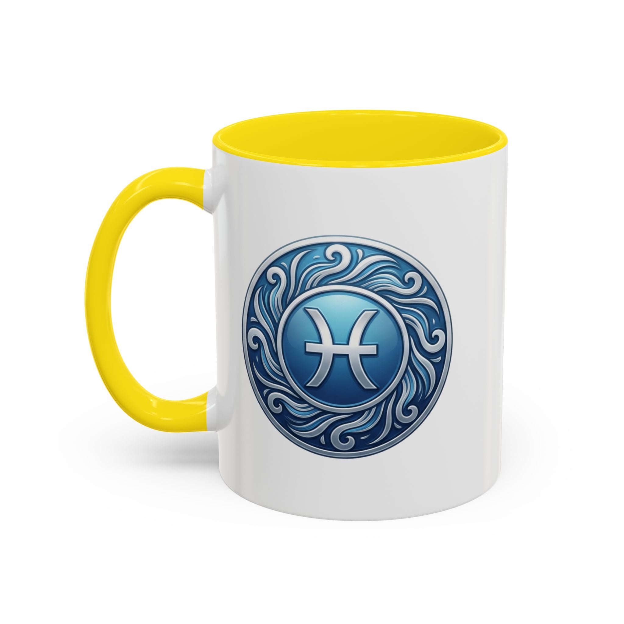 Pisces Zodiac Coffee Mug — Blue Astrological Symbol Accent Mug