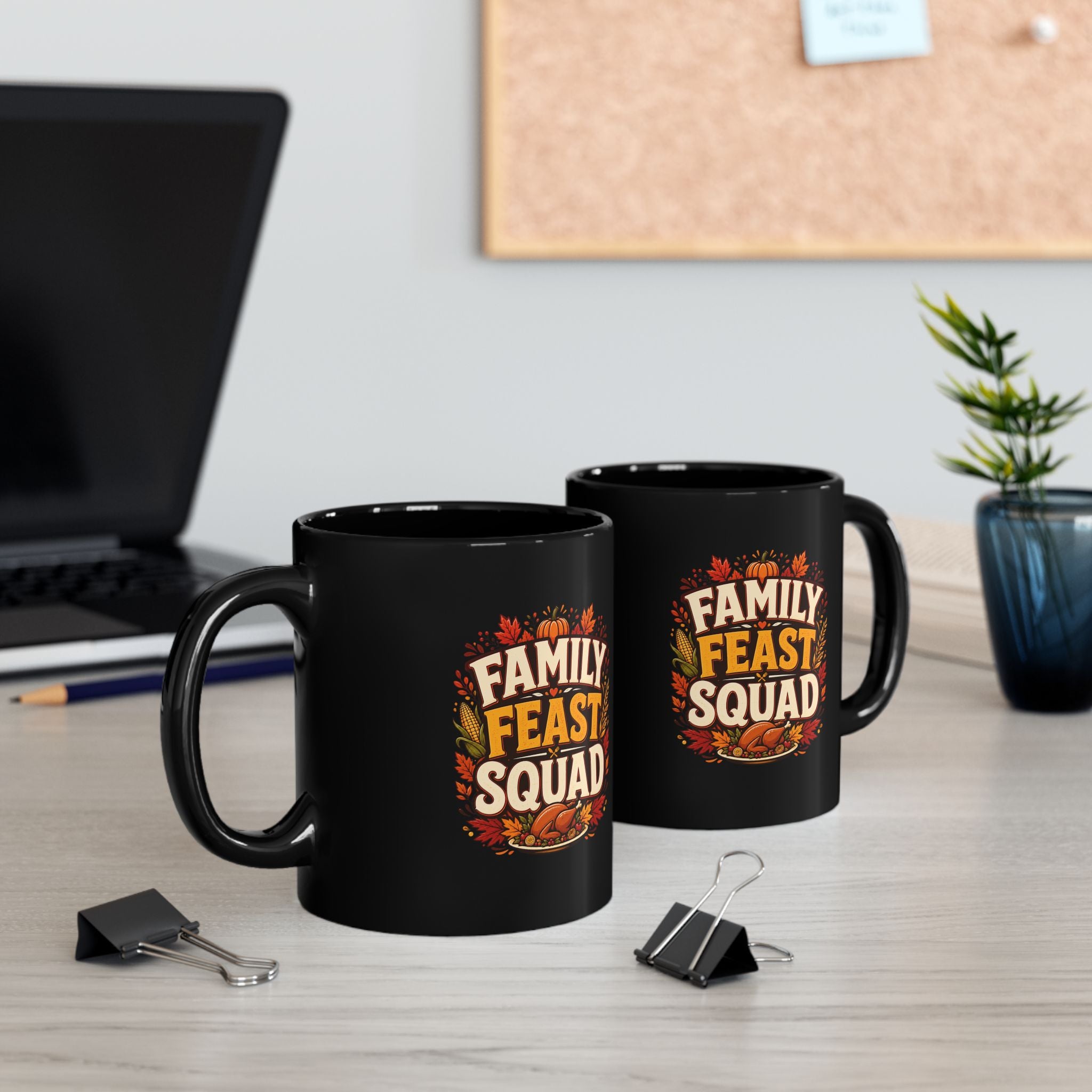 Thanksgiving Black Mug Family Feast Squad Mug — Thanksgiving Coffee Cup