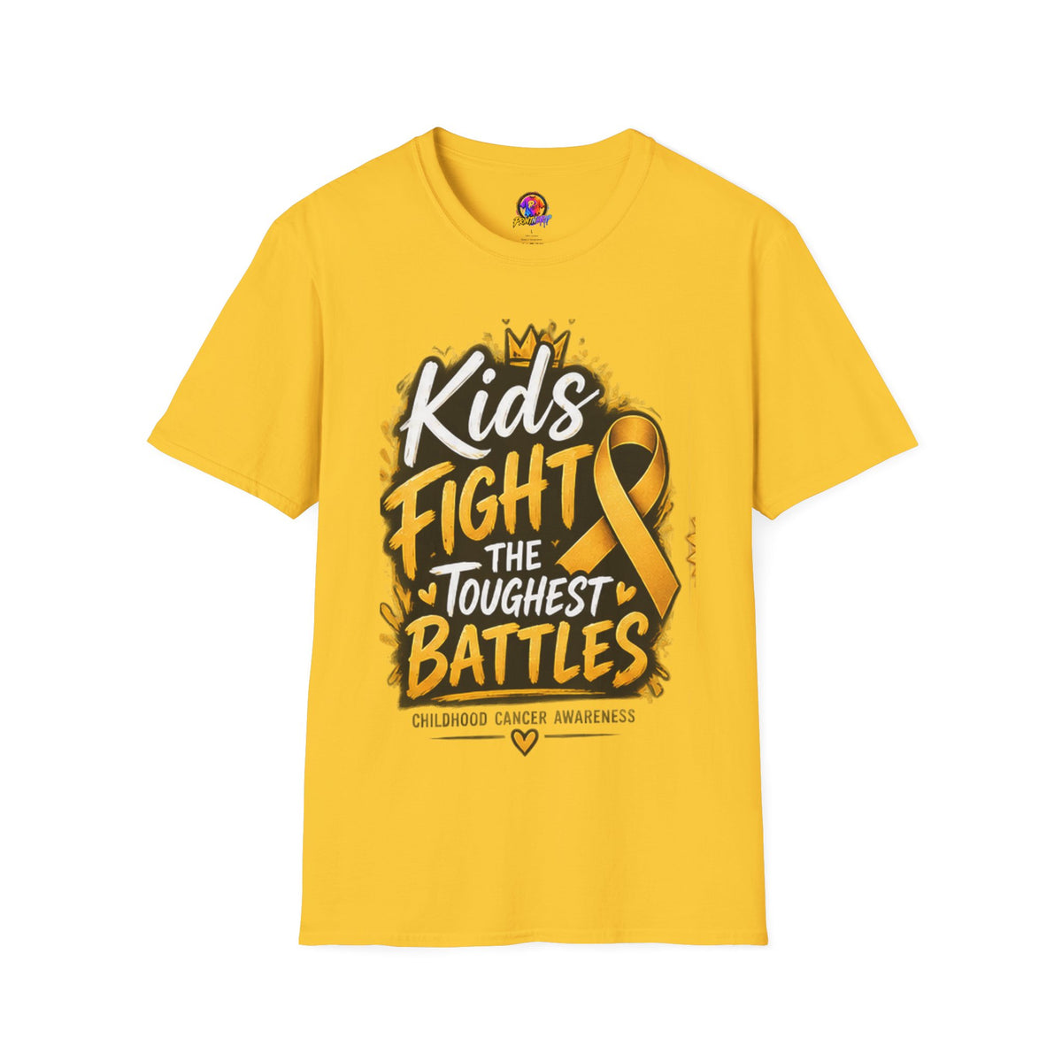 Childhood Cancer Awareness T-Shirt — "Kids Fight the Toughest Battles" Gold Ribbon