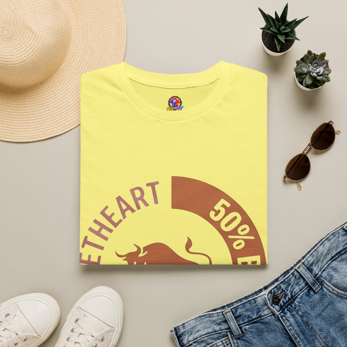 Bull Percentage Graphic T-Shirt — "50% Bull, 50% Sweetheart" Casual Tee