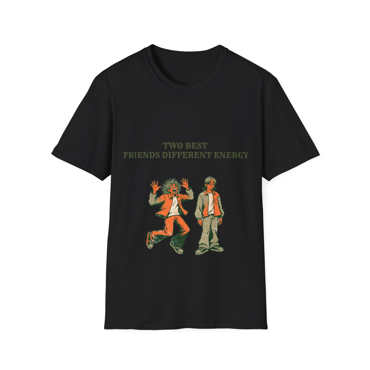 "Two Best Friends Different Energy" Retro Character Tee - Funny Bestie Meme White T-Shirt - Trending Now - September 2026