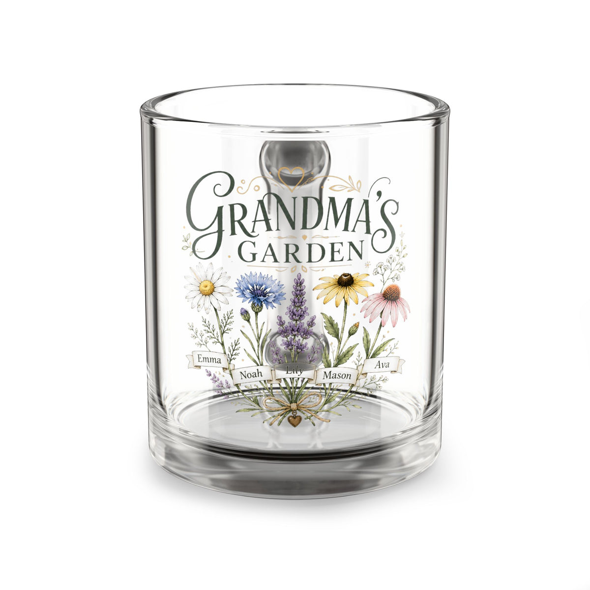 Grandma’s Garden 10oz Glass Mug — Floral Keepsake Tea & Coffee Cup Milo Bailey Dog Dad Mom  Glass Mug 10 oz