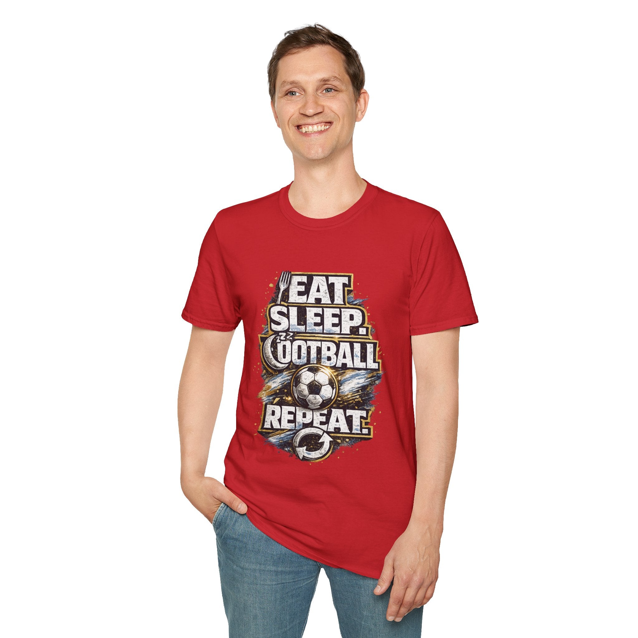 Football 'Eat Sleep Football Repeat' T-Shirt — Vintage Soccer Fan Tee