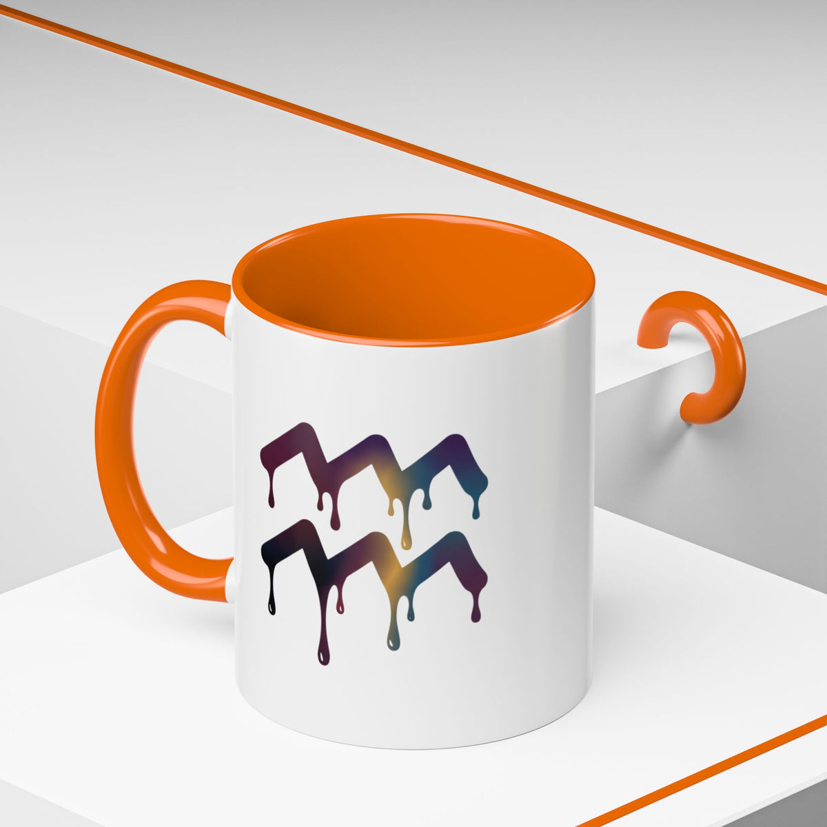 Aquarius Zodiac Dripping Rainbow Chevron Accent Coffee Mug —  Color-Accent Ceramic Mug