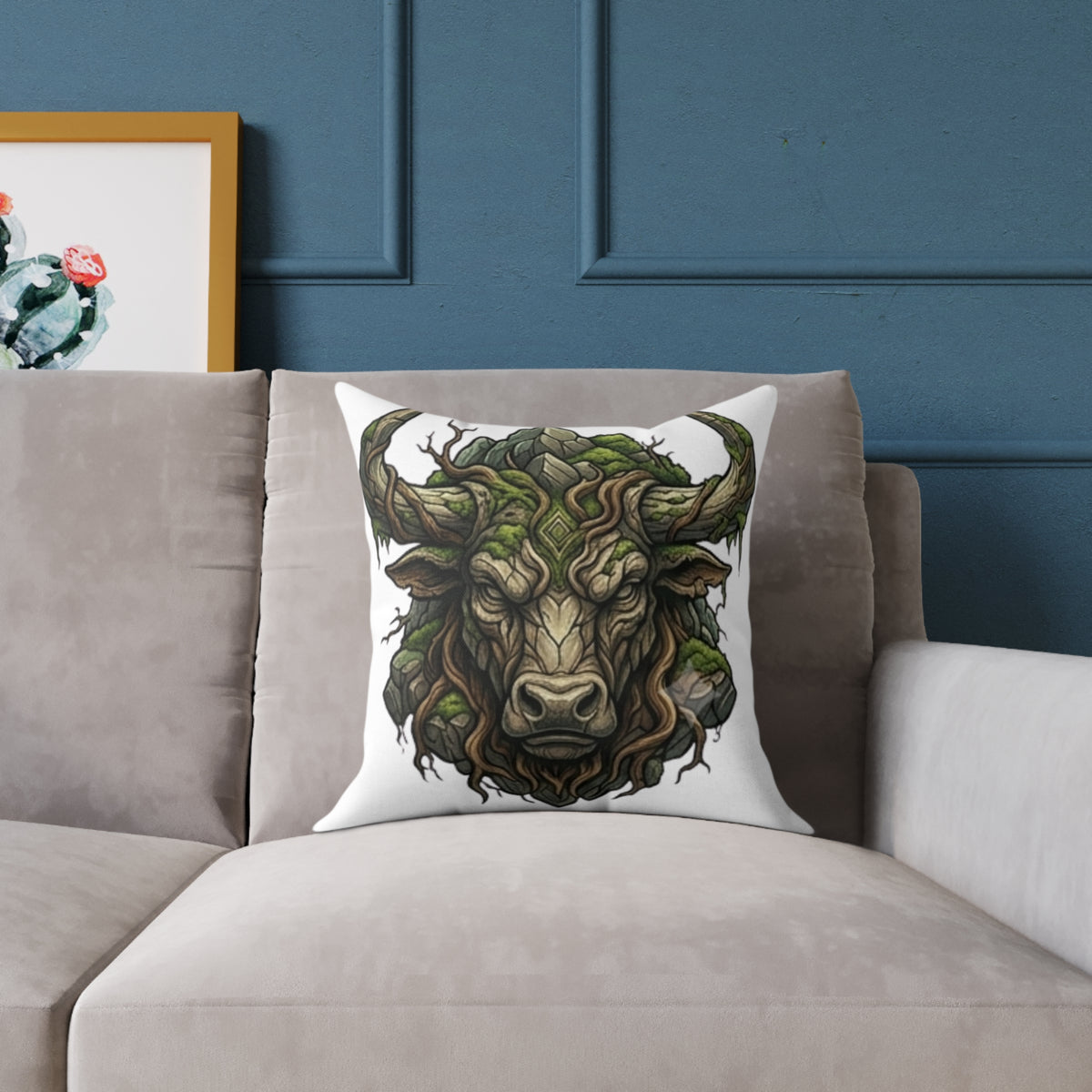 Astrological Bull Head Taurus Square Poly Canvas Pillow