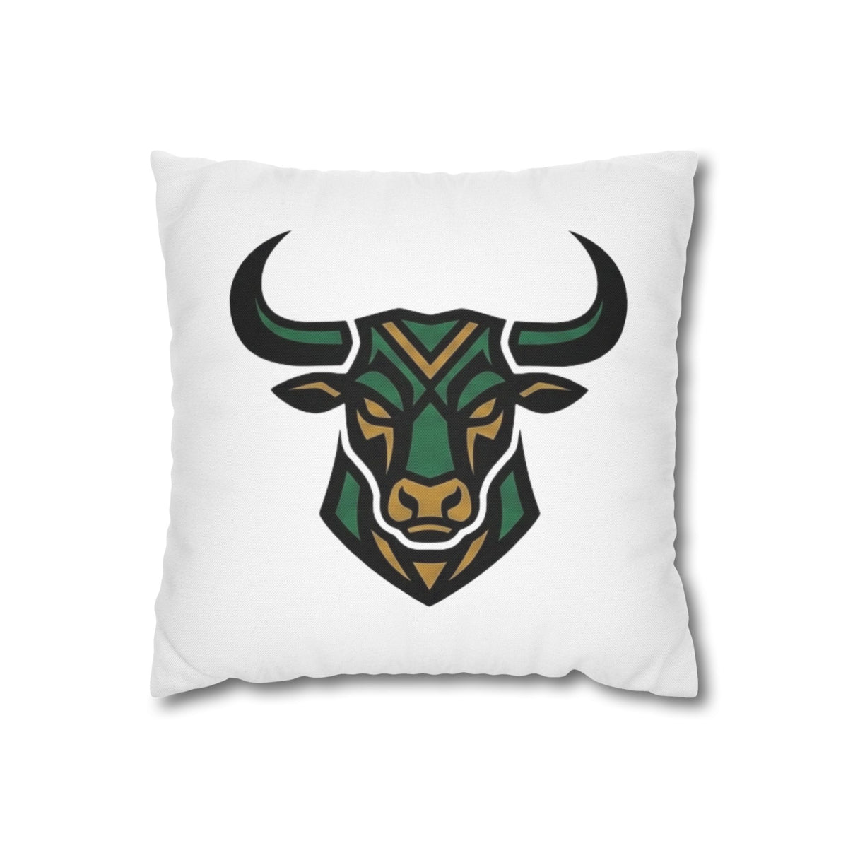 Taurus Geometric Bull Throw Pillowcase — Green Tribal Bull Accent Pillow