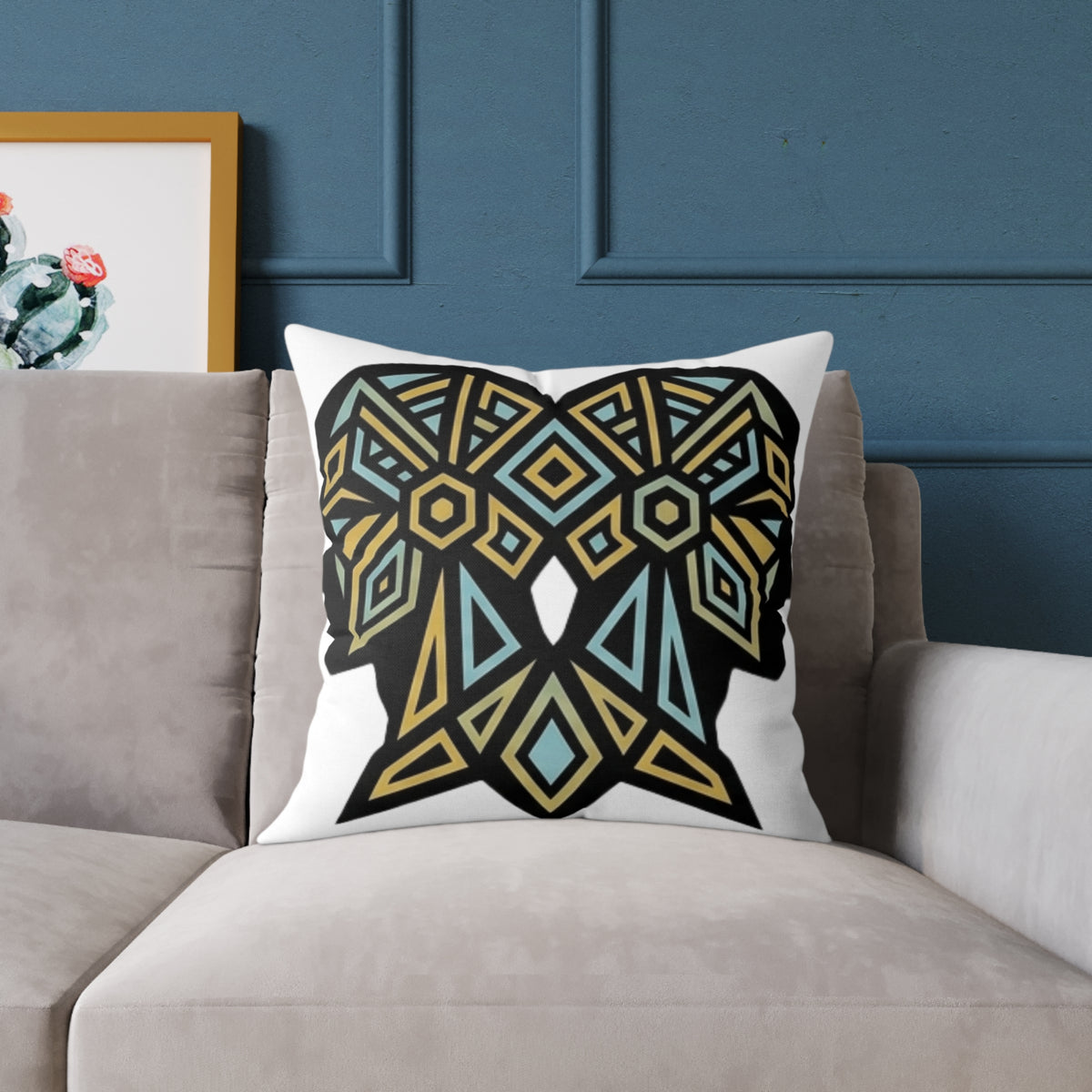 Gemini Zodiac Geometric Elephant Throw Pillow — Boho Tribal Canvas Accent