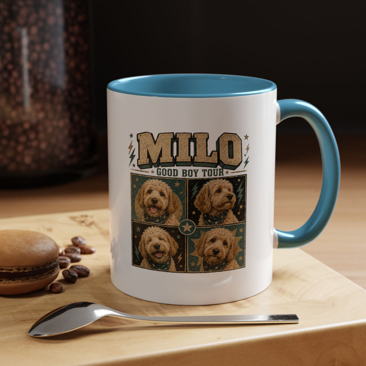 Milo Bailey Dog Dad Mom Personalized Dog Mug — "Milo: Good Boy Tour" Photo Accent Coffee Mug
