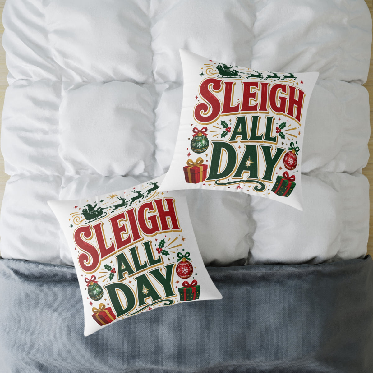 Christmas Sleigh All Day Decorative Pillow — Festive Christmas Holiday Throw Cushion