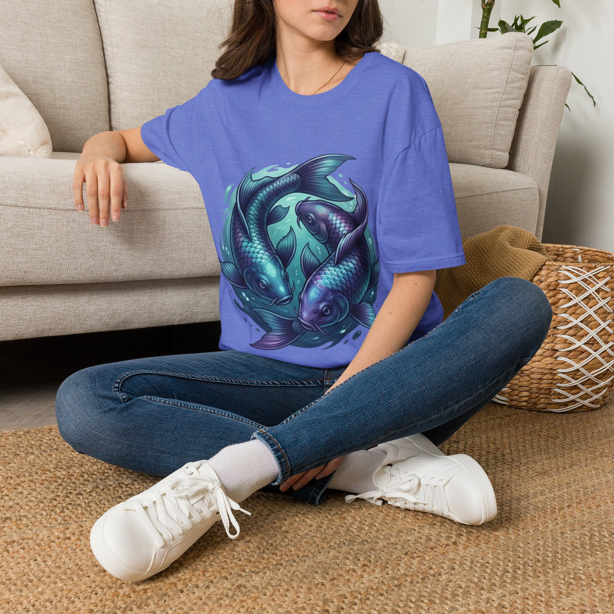 Koi Fish Circle T-Shirt — Artistic Yin Yang Aquatic Tee