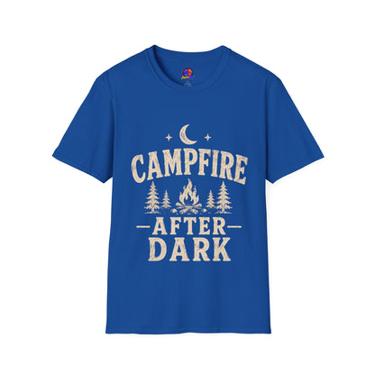 Campfire After Dark T-Shirt — Cozy Camping Moon & Trees Graphic