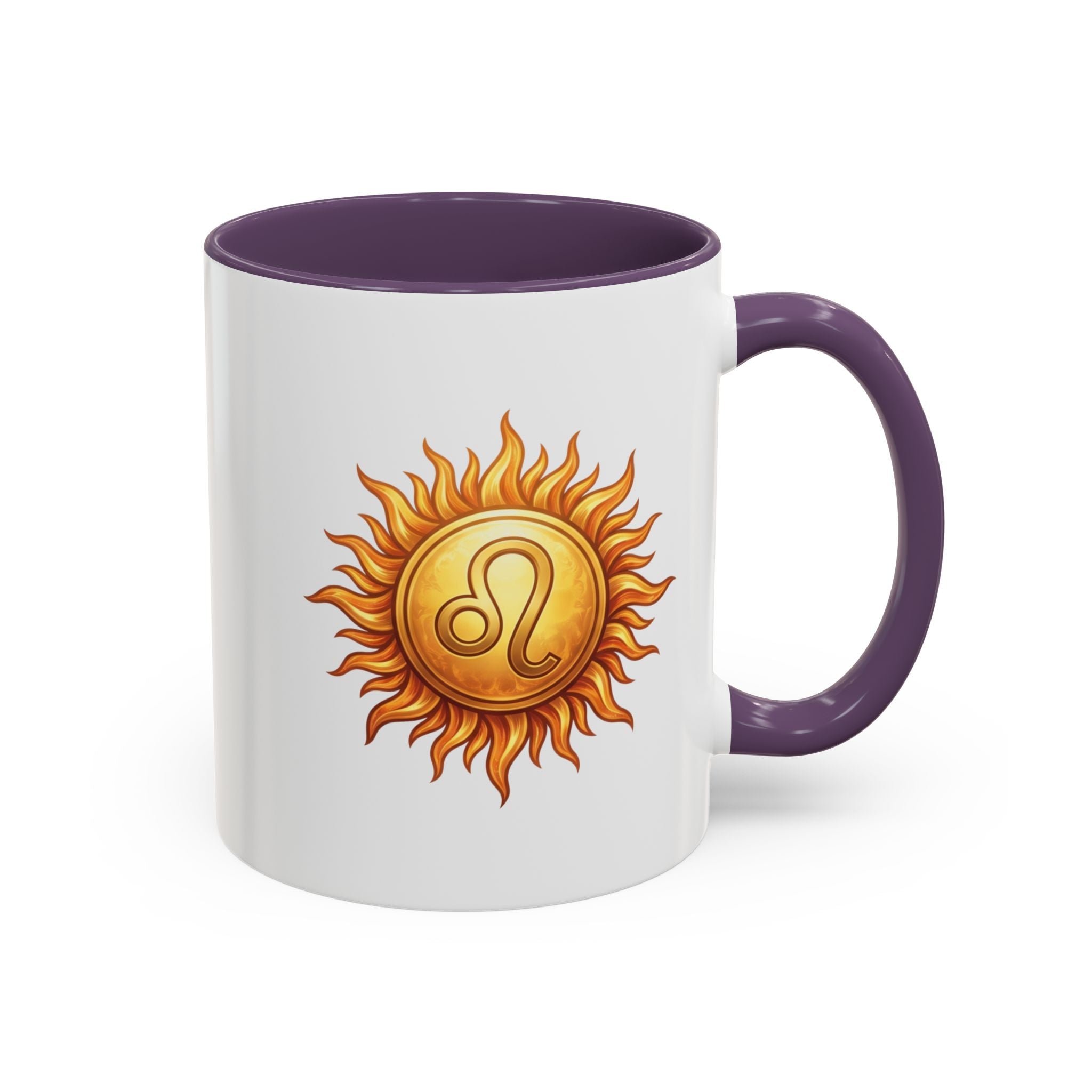 Leo Zodiac Sun Coffee Mug — Astrology Gift, Bold Sun & Leo Symbol Accent Mug