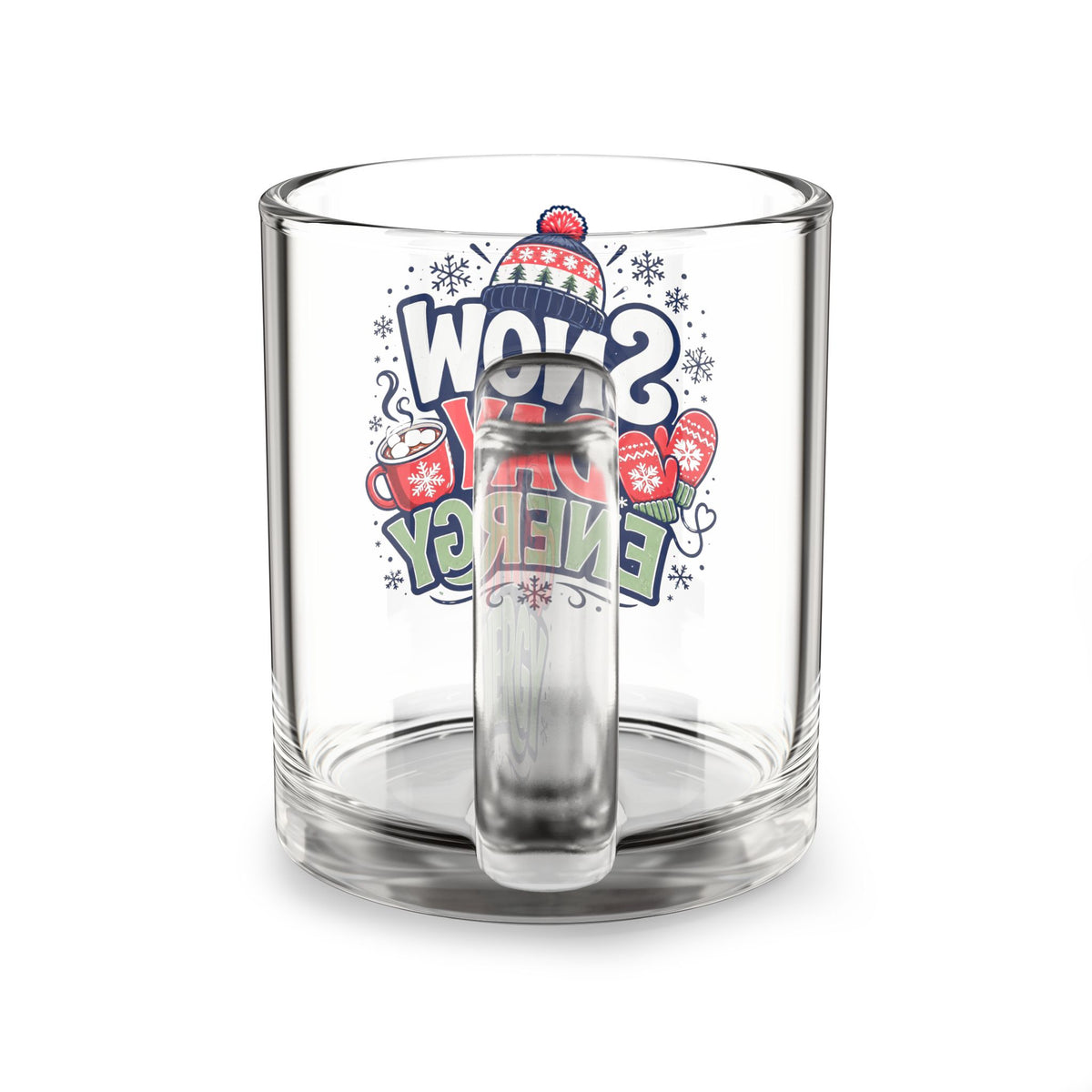 Christmas Glass Mug 10 oz Snow Day Energy Glass Mug — 10oz Winter Coffee Cup