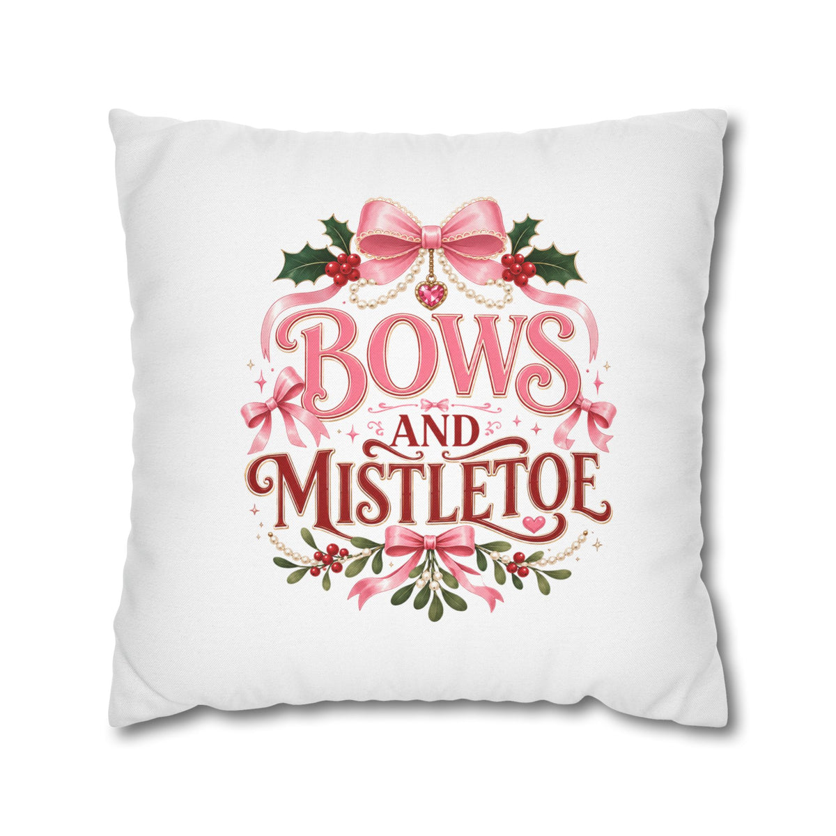 Christmas Pillowcase Bows and Mistletoe Christmas Pillow