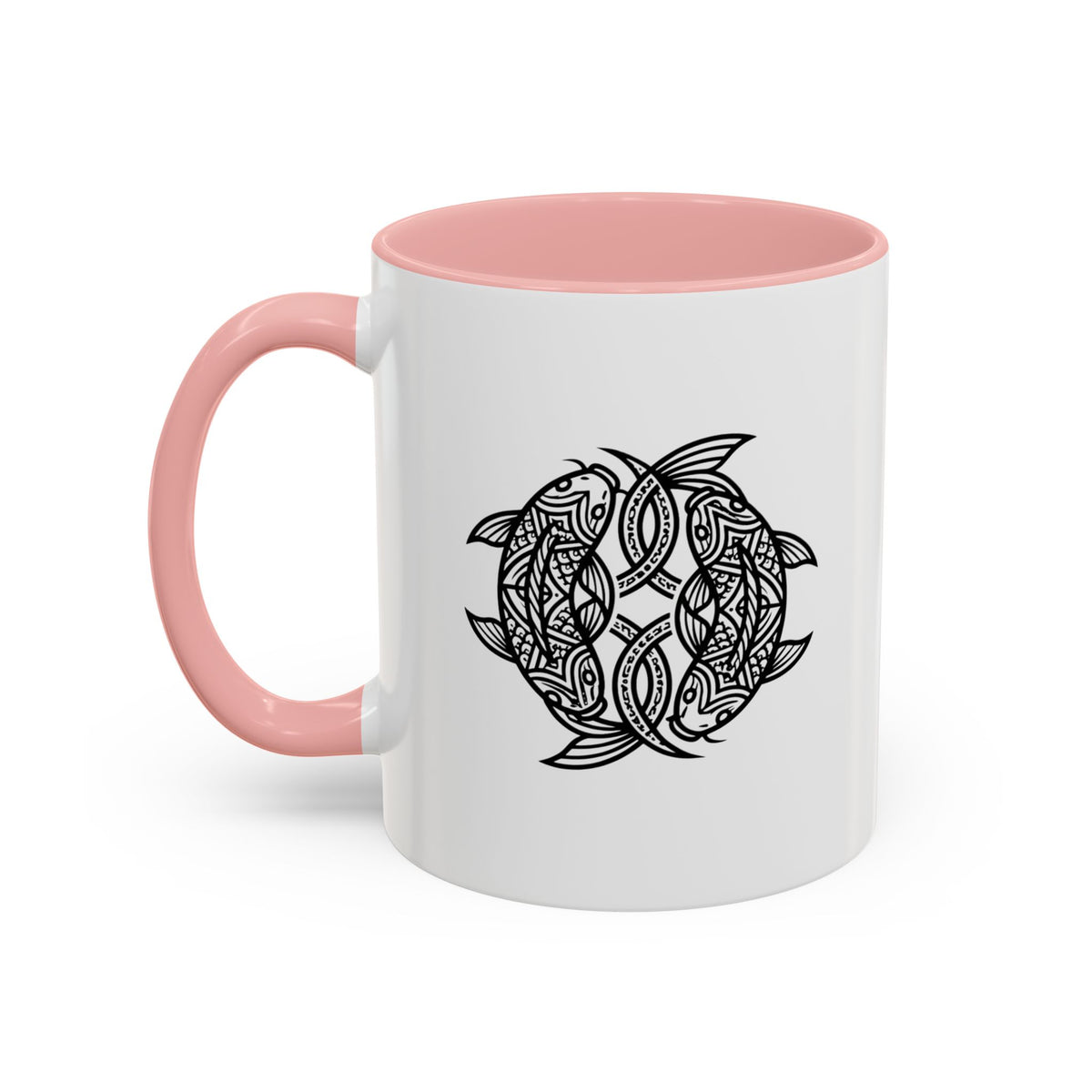 Pisces Zodiac Turtle Mandala Accent Coffee Mug – Black Interior & Handle, Intricate Tribal Sea Turtle Design